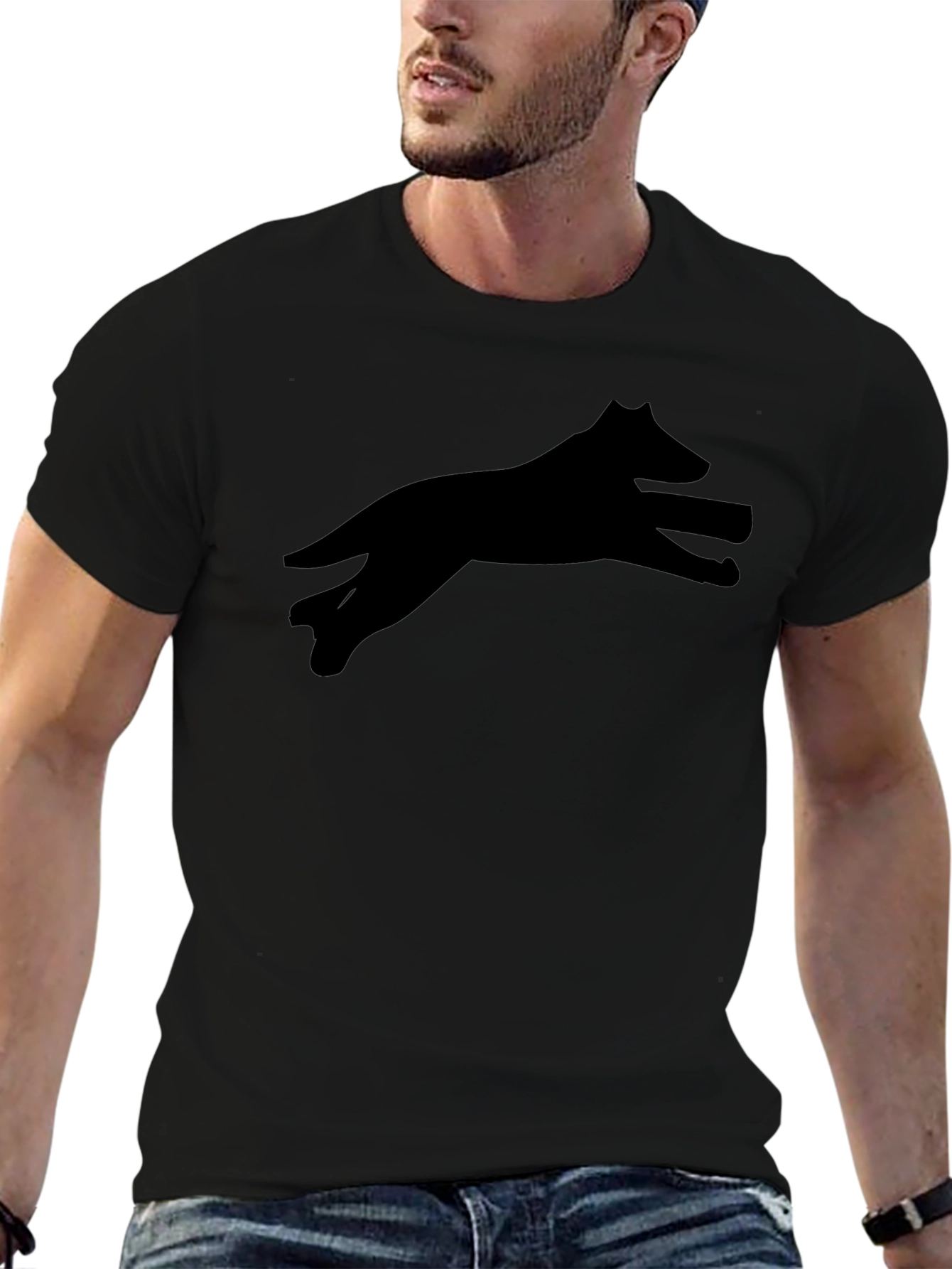 Black Wolf Silhouette Tee - Classic Crew Neck T-Shirt