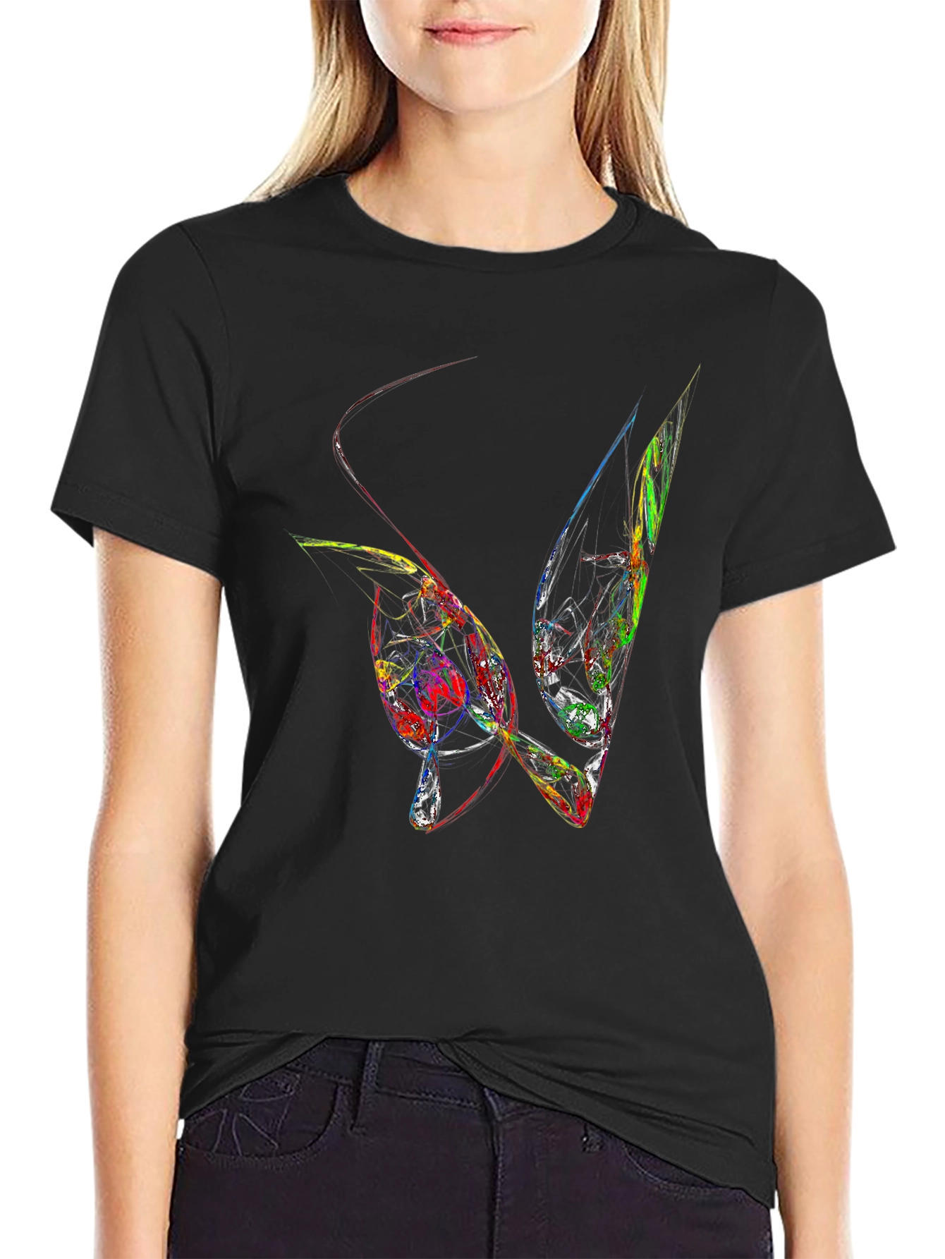 Abstract Butterfly Graphic Black T-Shirt