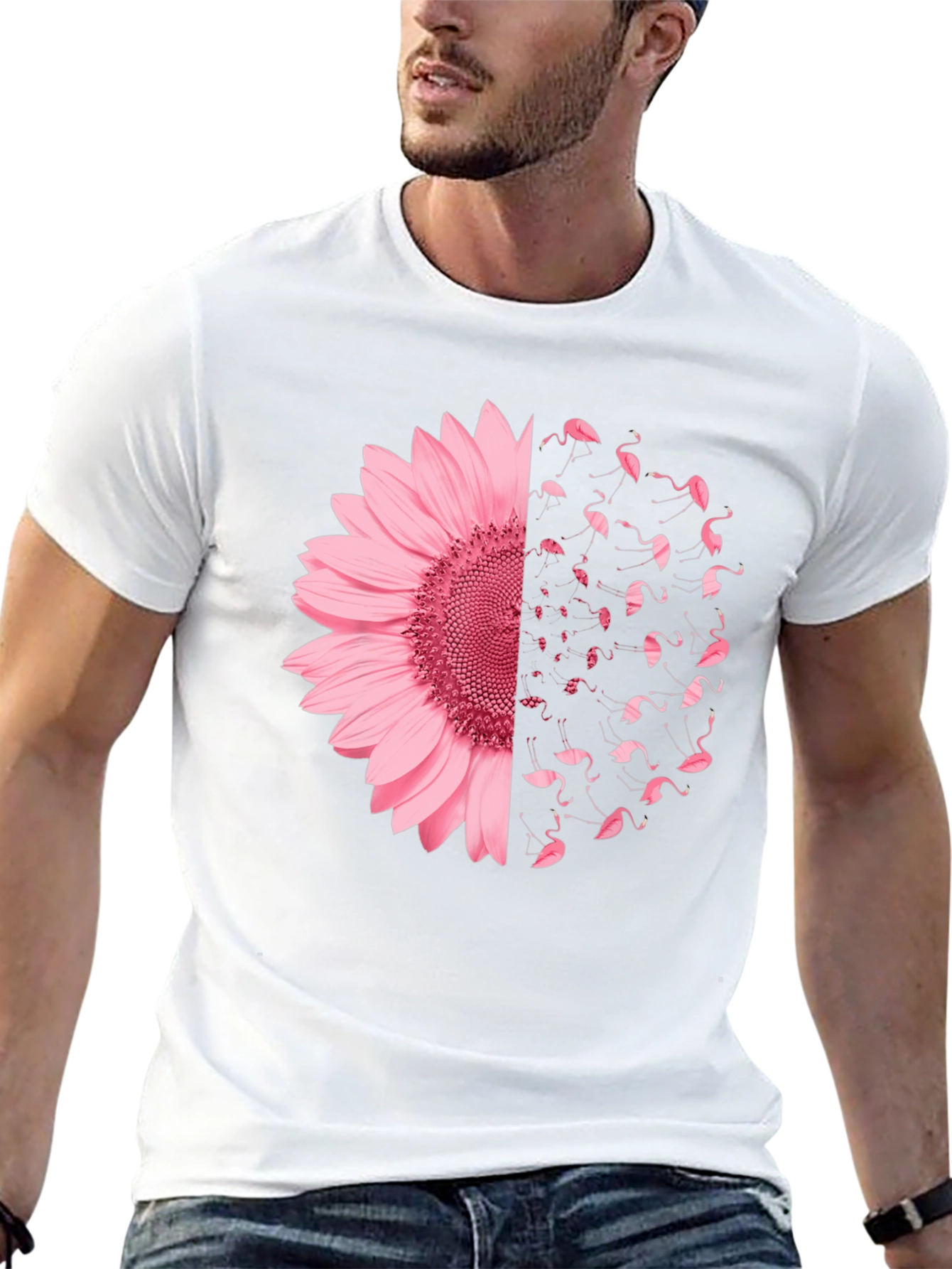 Pink Sunflower Flamingo Graphic Tee