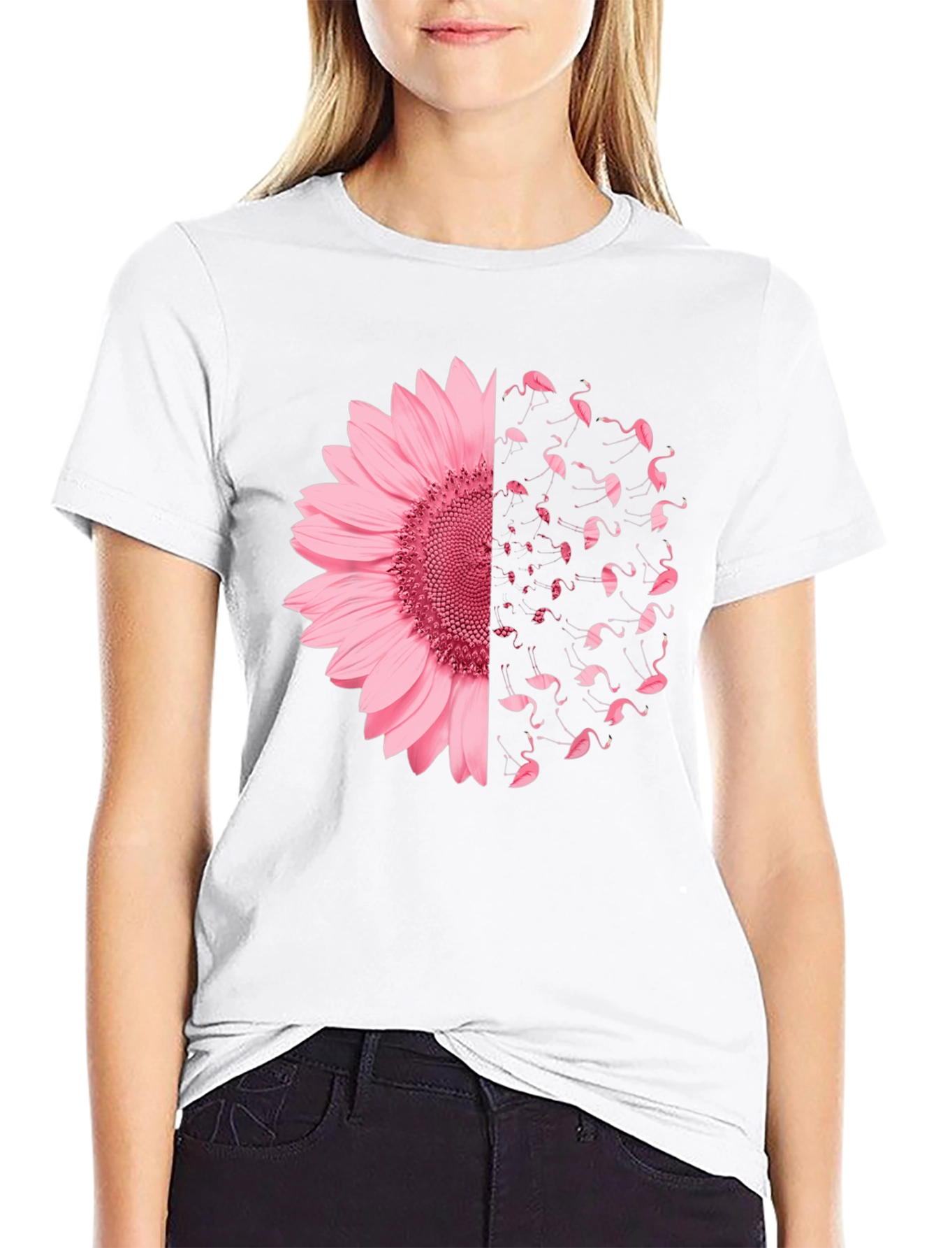 Pink Sunflower Flamingo Graphic Tee