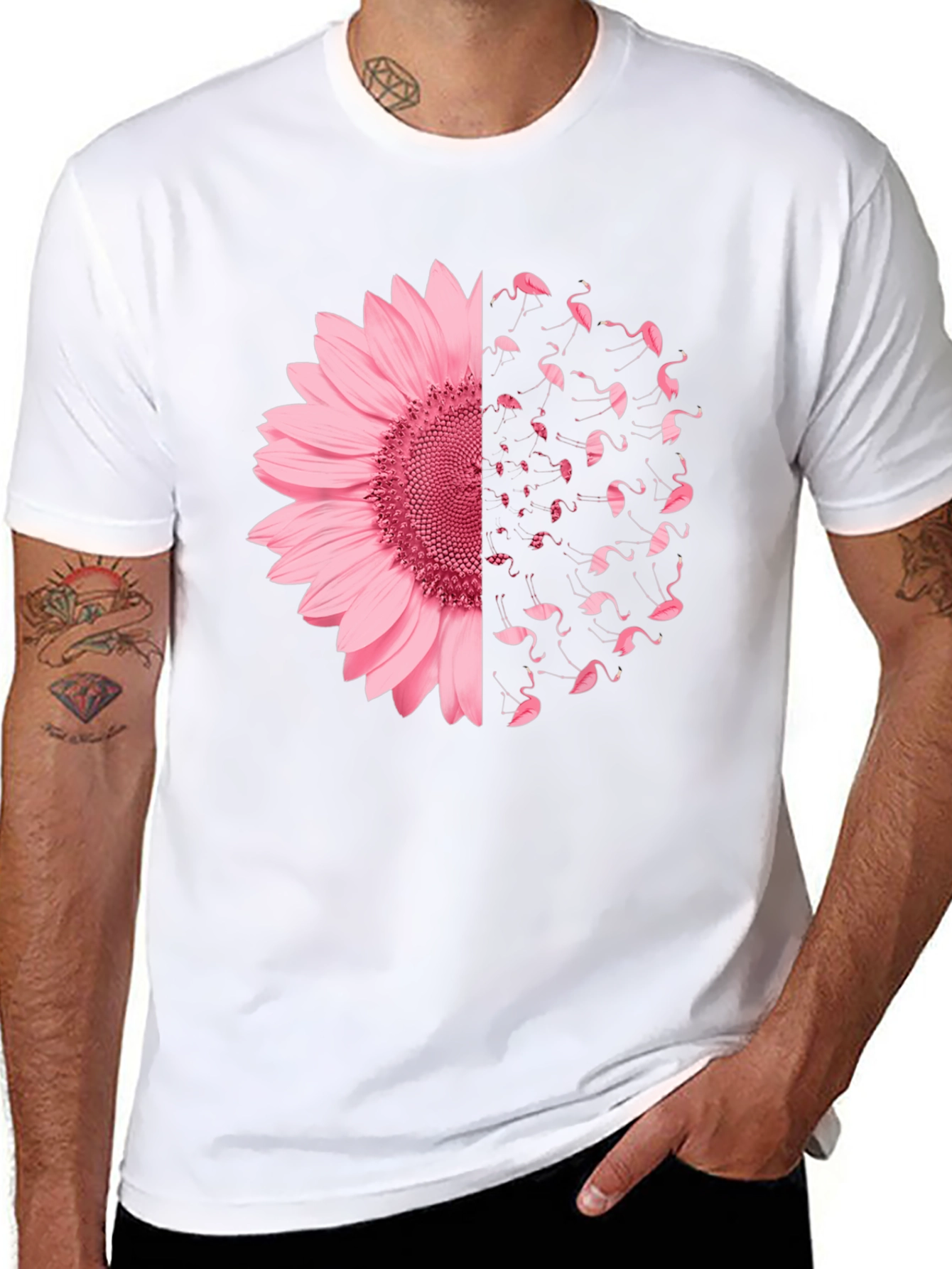 Pink Sunflower Flamingo Graphic Tee