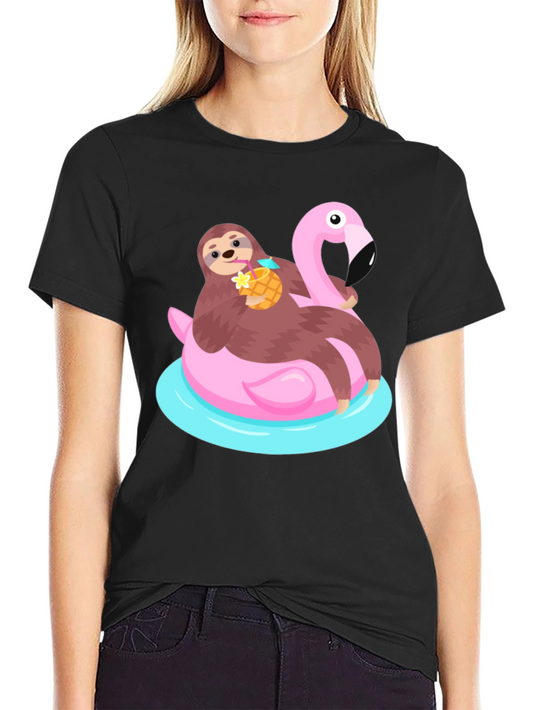 Sloth Flamingo Float T-Shirt - Relaxed Summer Vibes