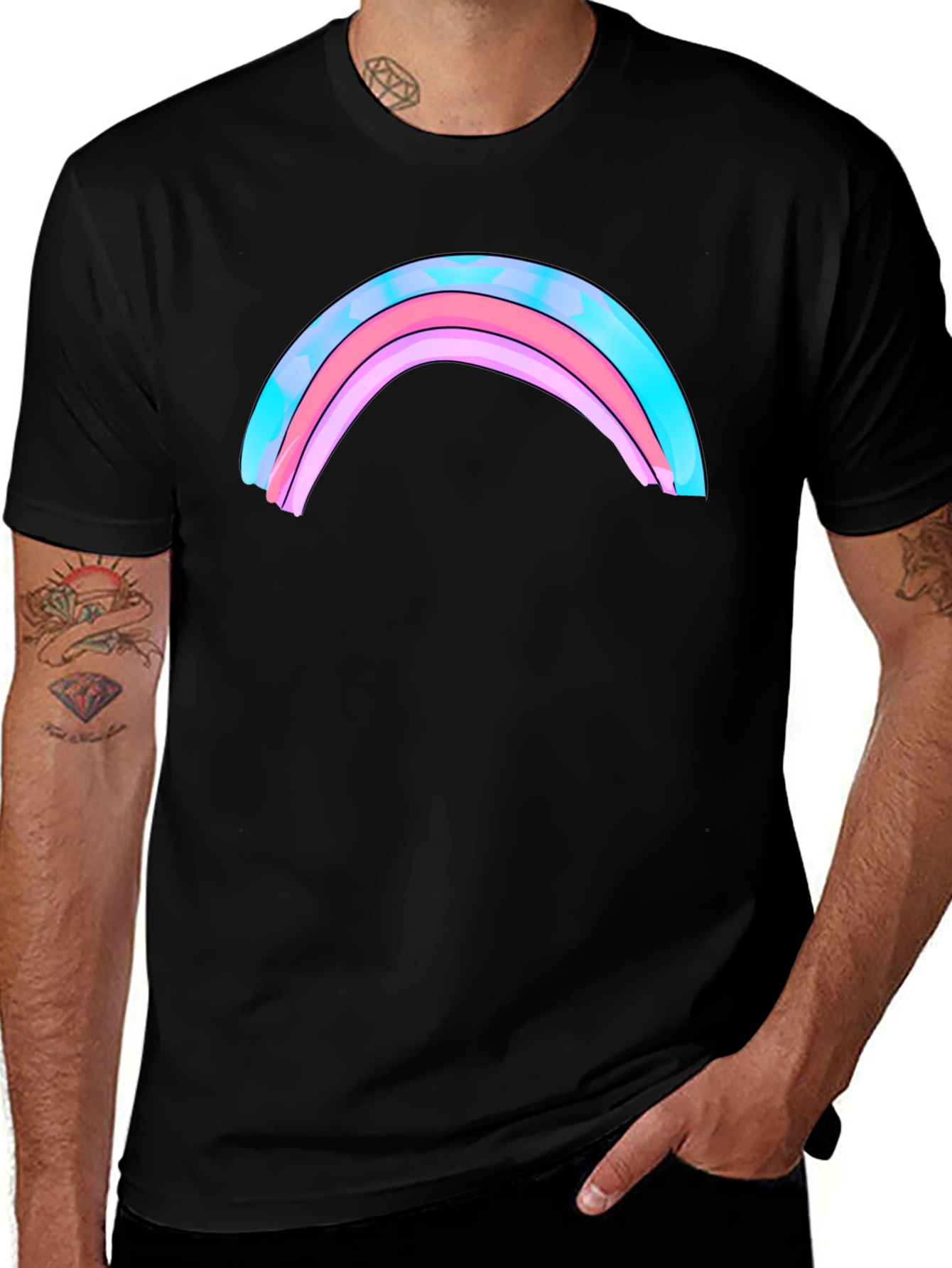Rainbow Graphic Print Mens Black T-Shirt