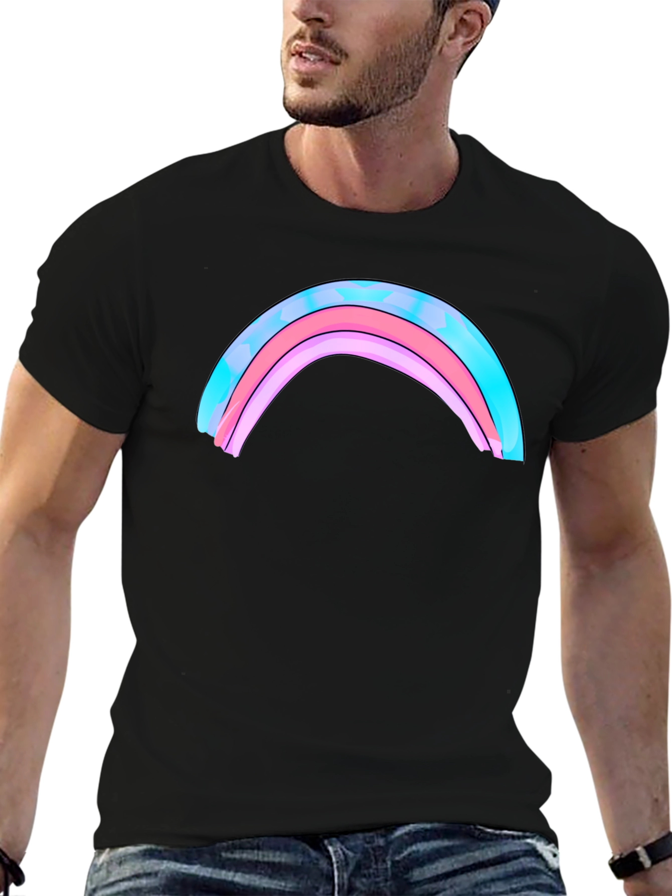 Rainbow Graphic Print Mens Black T-Shirt