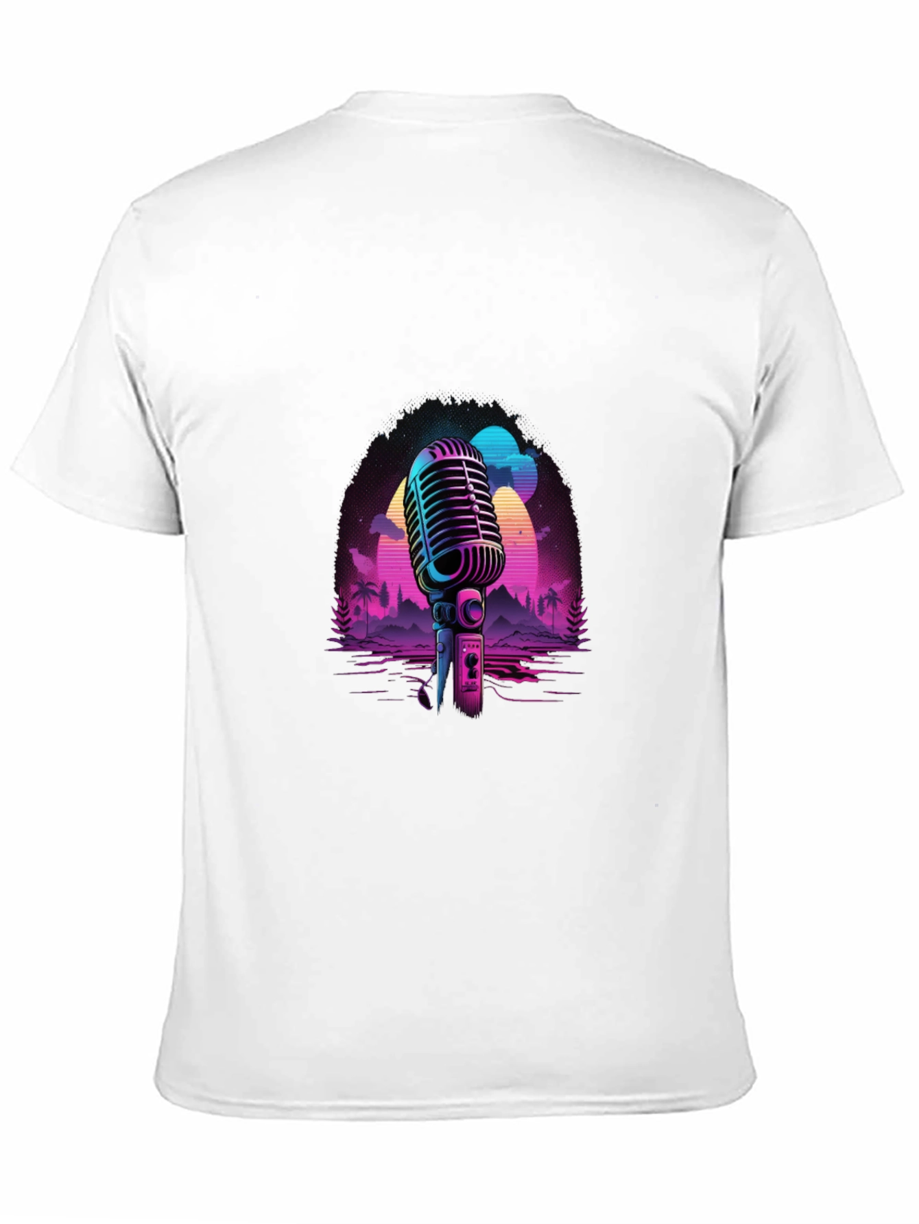 Retro Microphone Graphic Tee - Black Cotton Blend