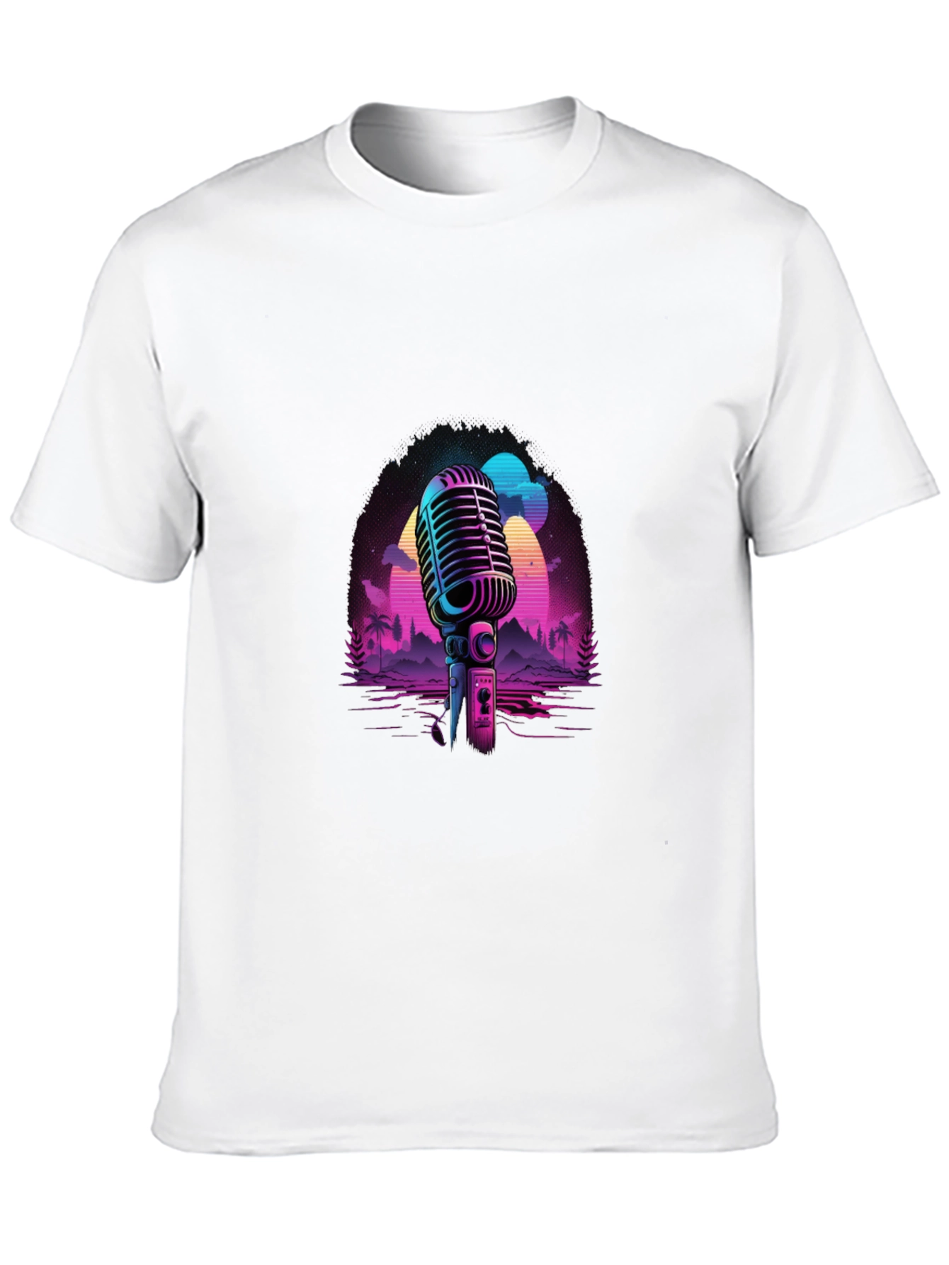 Retro Microphone Graphic Tee - Black Cotton Blend