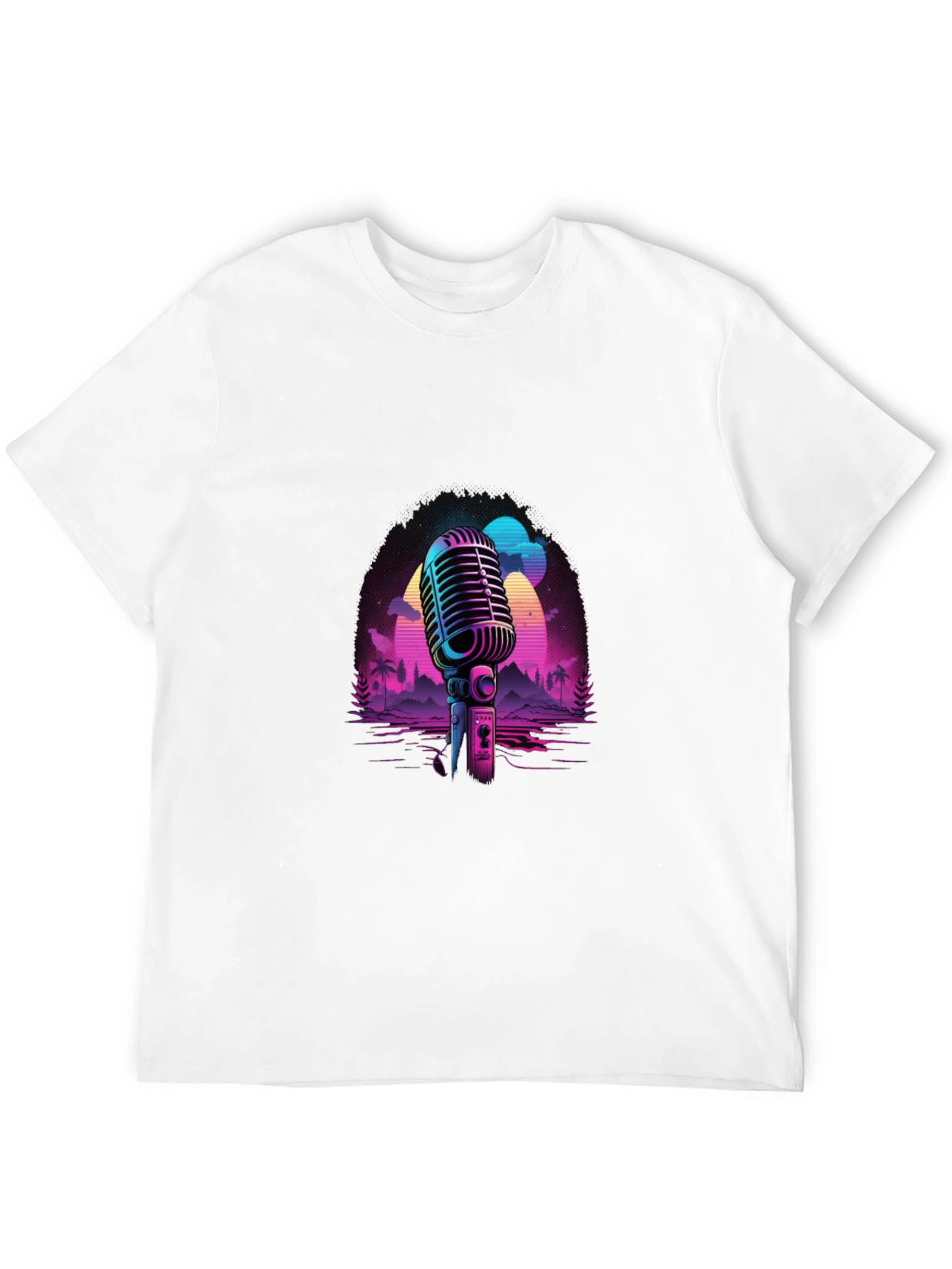 Retro Microphone Graphic Tee - Black Cotton Blend