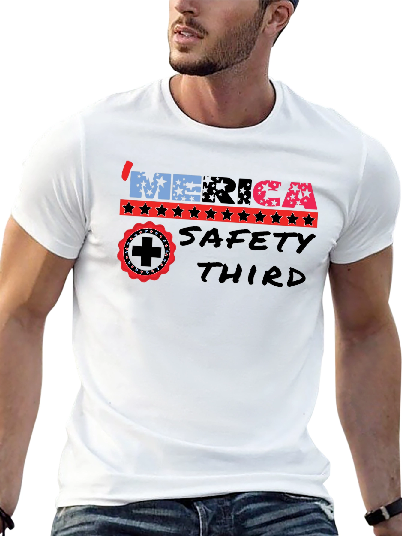 Patriotic Merica Safety Third Graphic T-Shirt