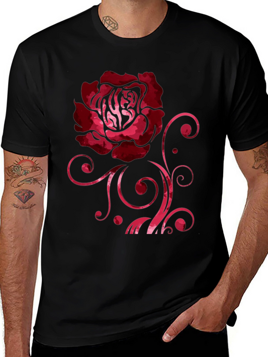 Rose Graphic Print Black Crew Neck T-Shirt