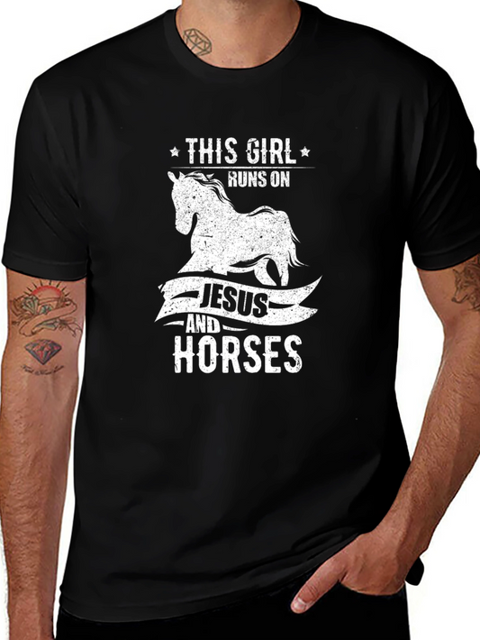 This Girl Runs on Jesus and Horses T-Shirt