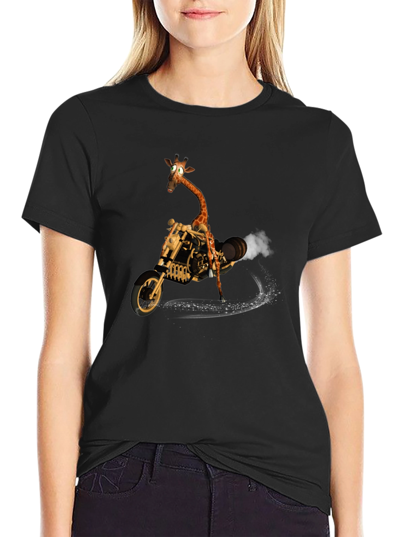 Giraffe on Motorcycle Graphic T-Shirt