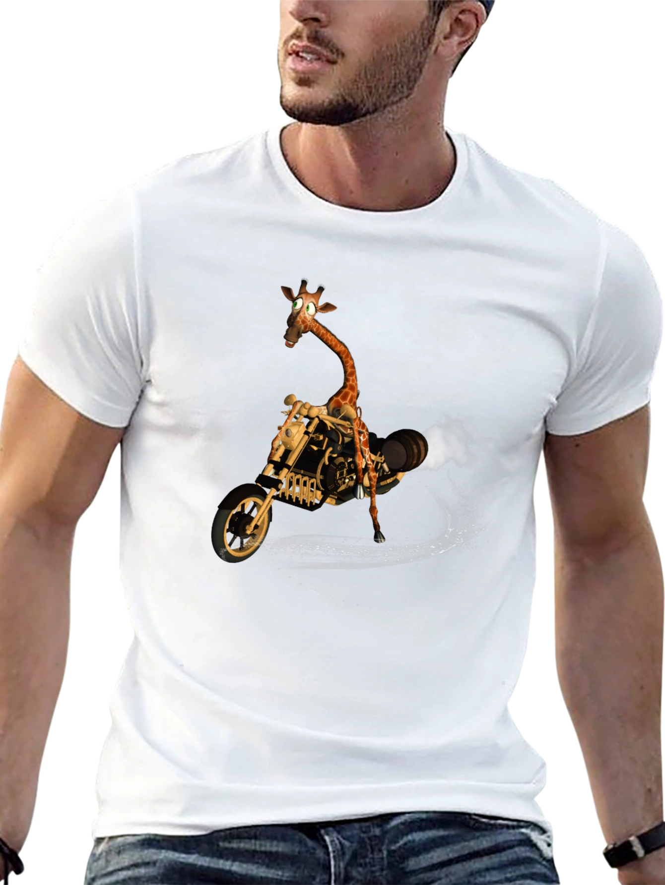 Giraffe on Motorcycle Graphic T-Shirt
