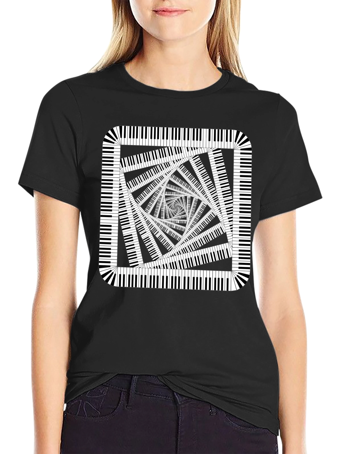 Piano Key Illusion Black T-Shirt