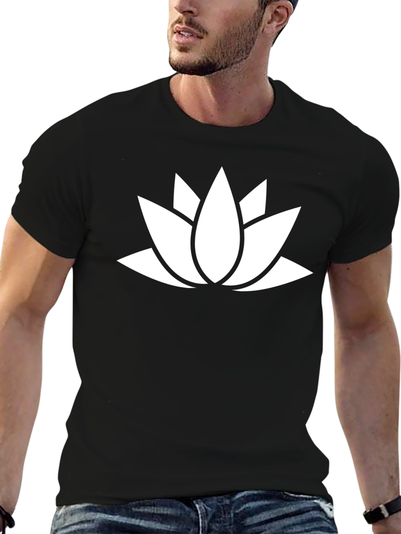 Lotus Flower Graphic Tee - Black Cotton Blend