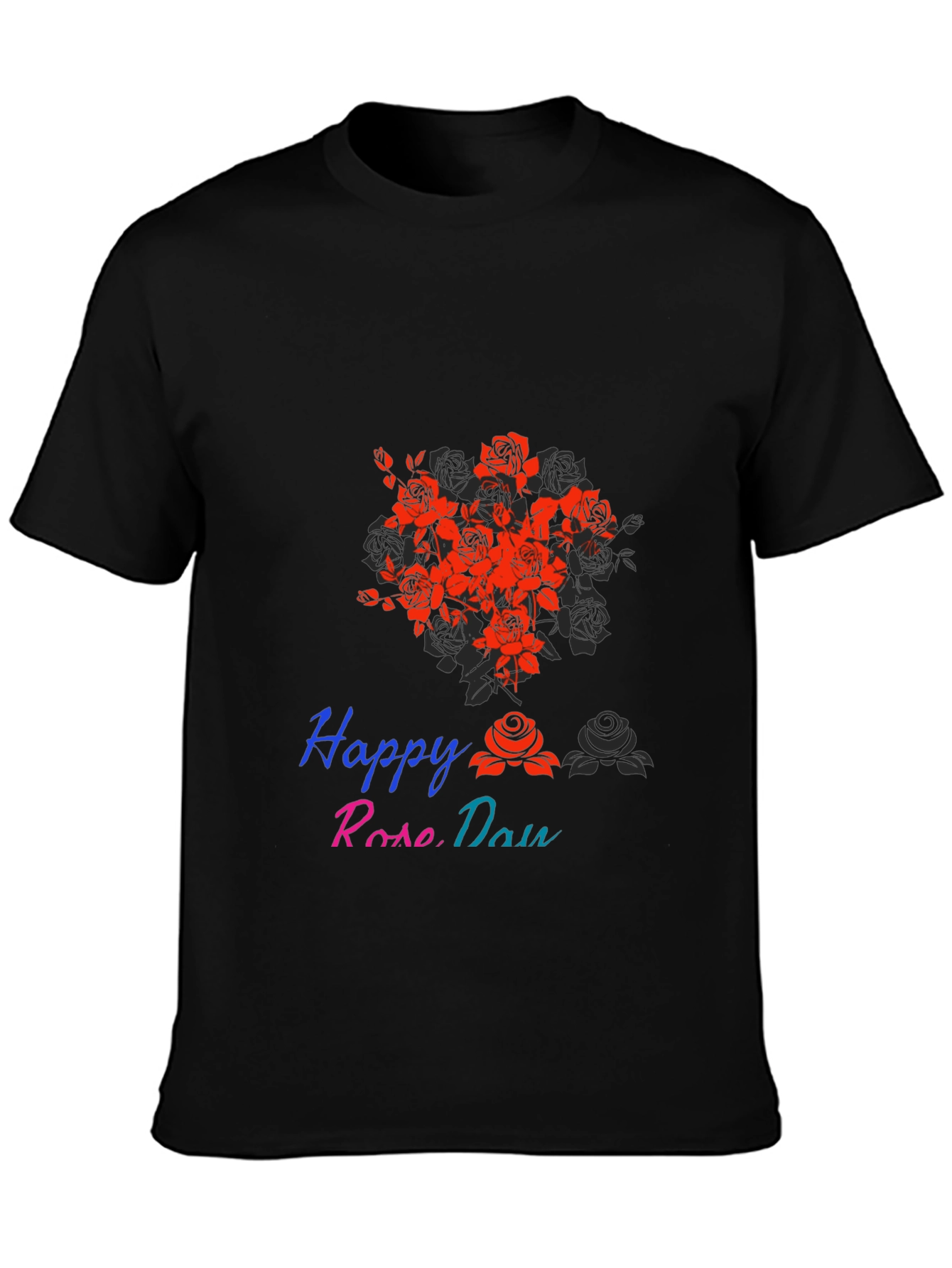 Happy Rose Day Black T-Shirt