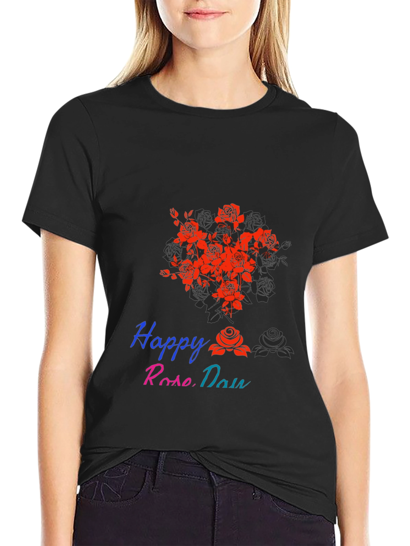 Happy Rose Day Black T-Shirt