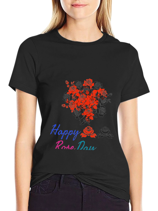 Happy Rose Day Black T-Shirt