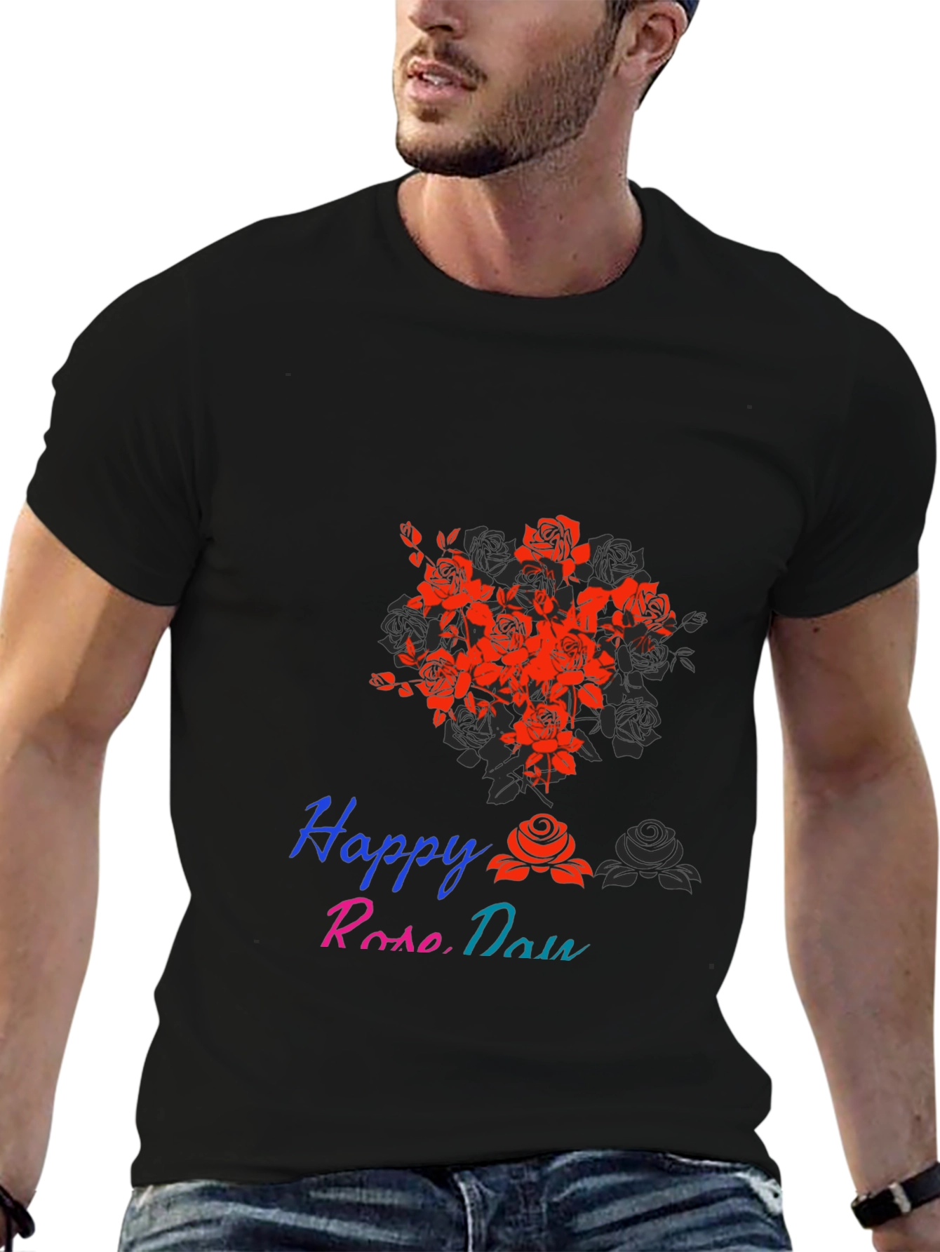 Happy Rose Day Black T-Shirt