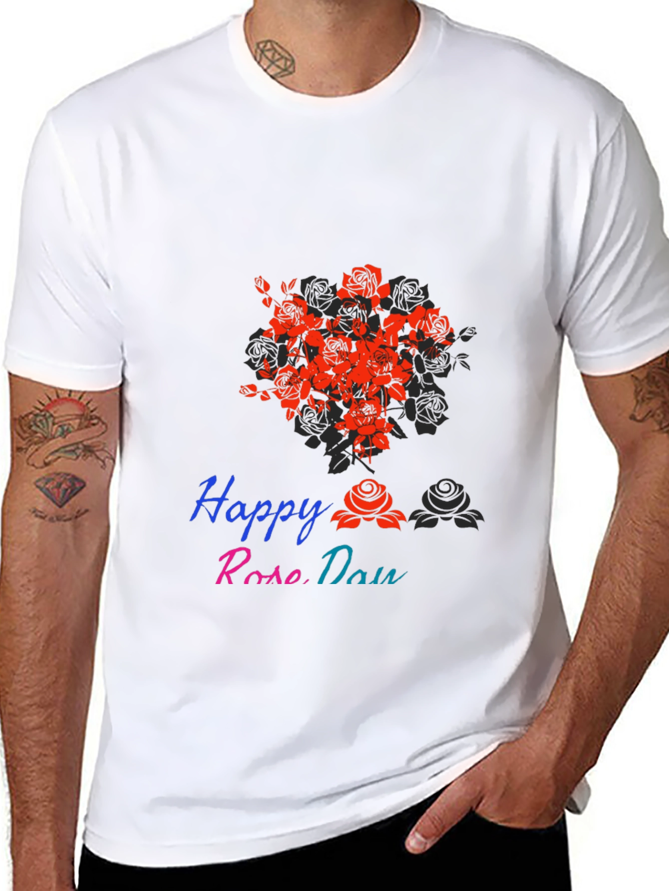 Happy Rose Day Black T-Shirt