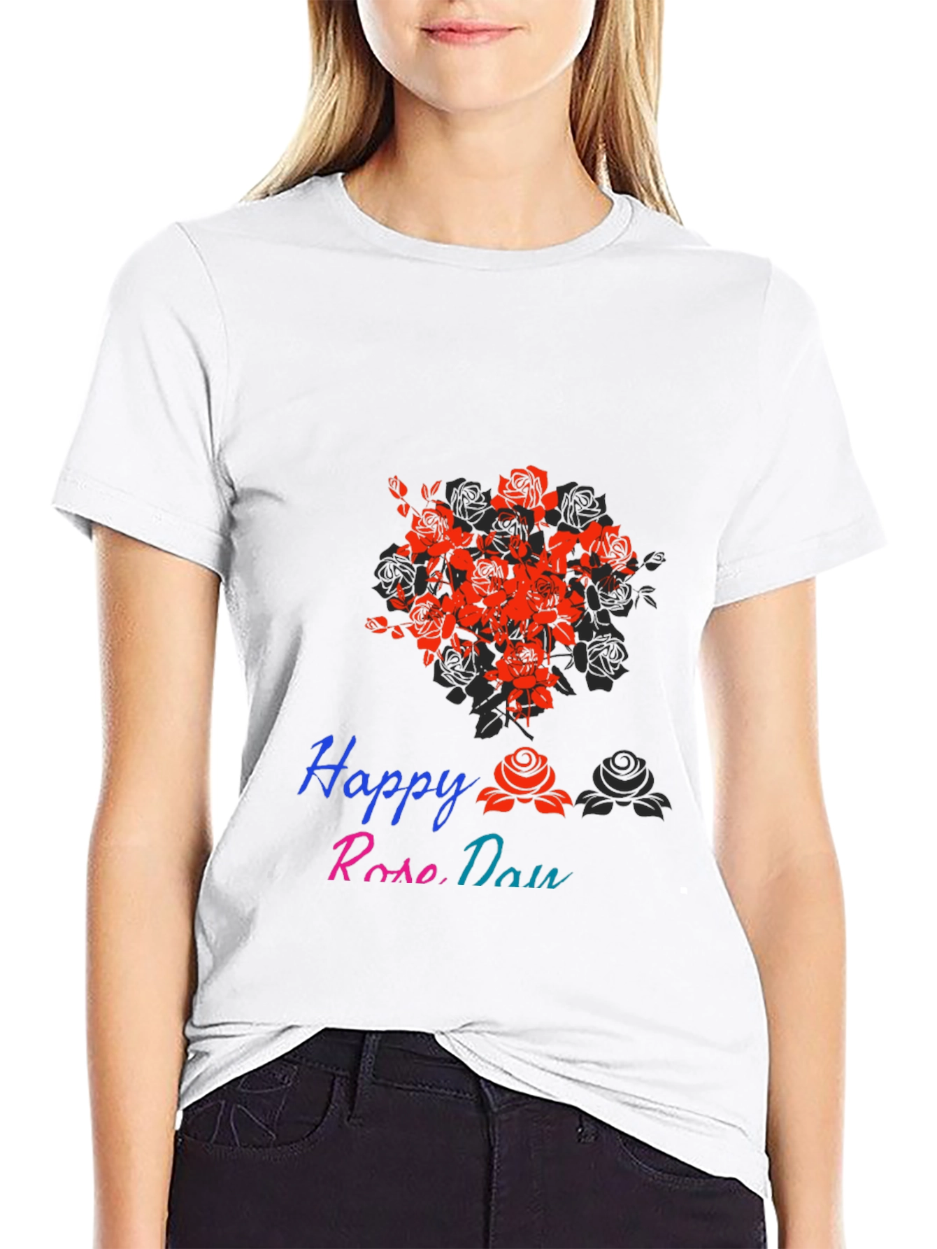 Happy Rose Day Black T-Shirt