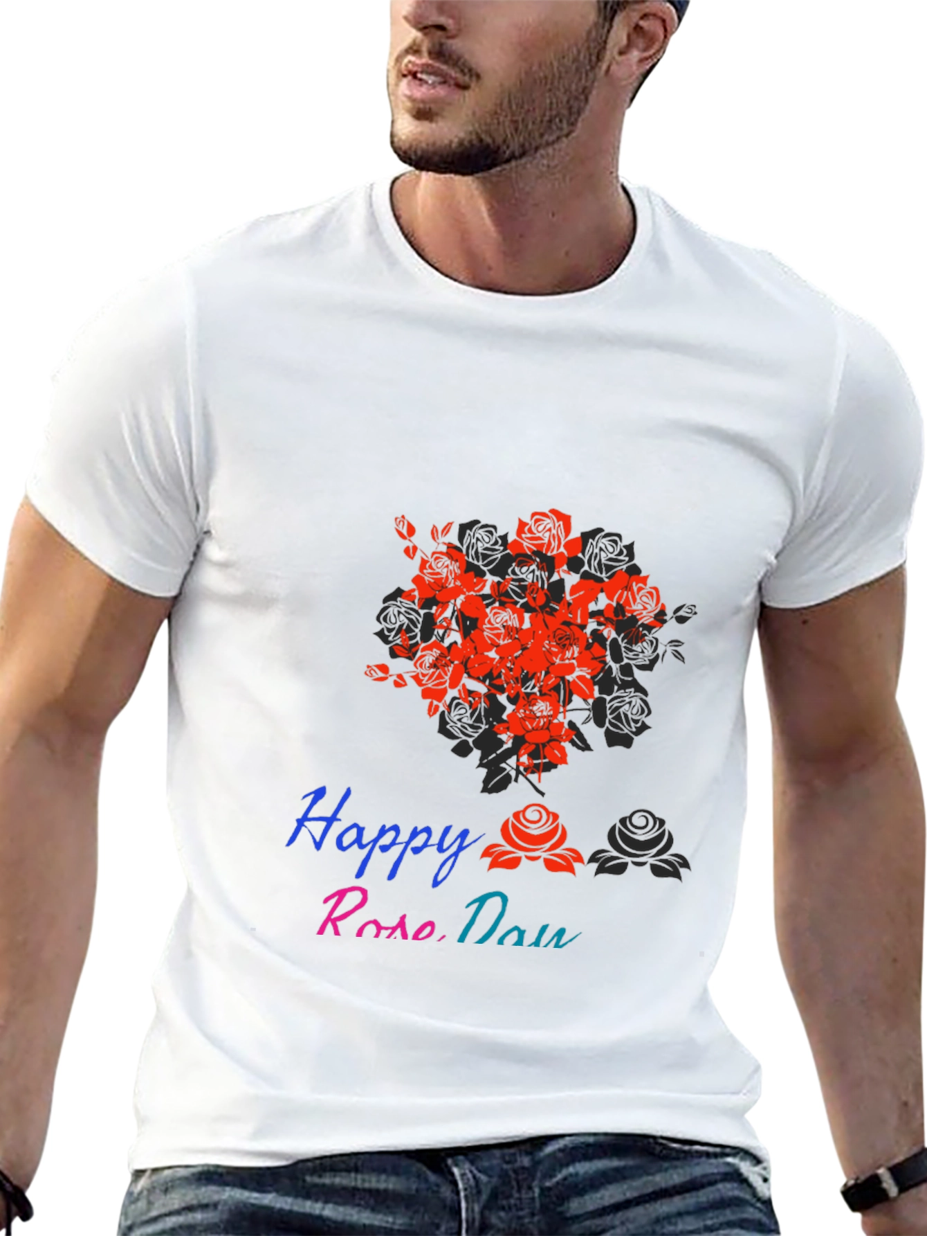 Happy Rose Day Black T-Shirt