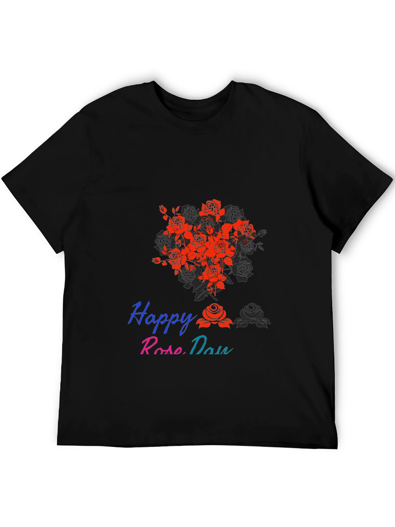 Happy Rose Day Black T-Shirt