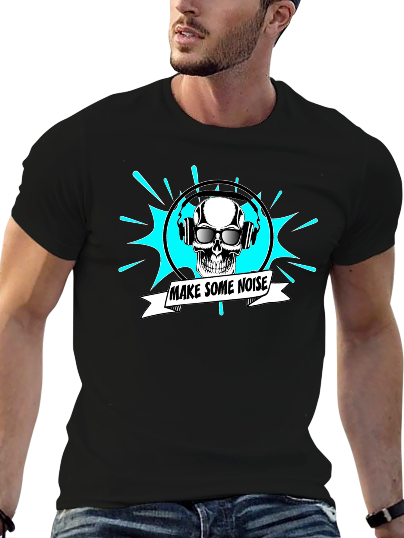 Make Some Noise Skull Tee - Black Graphic T-Shirt