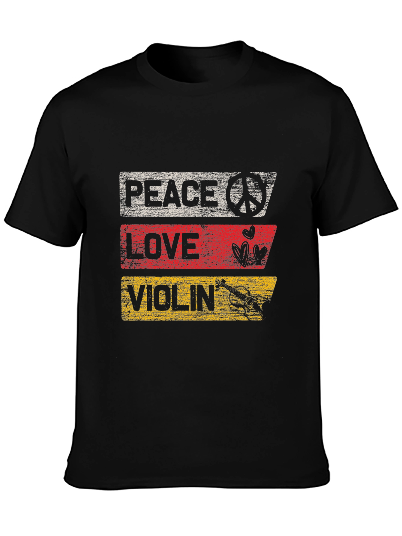 Peace Love Violin Graphic T-Shirt - Black