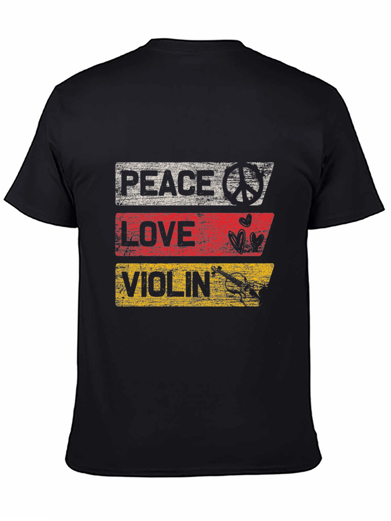 Peace Love Violin Graphic T-Shirt - Black