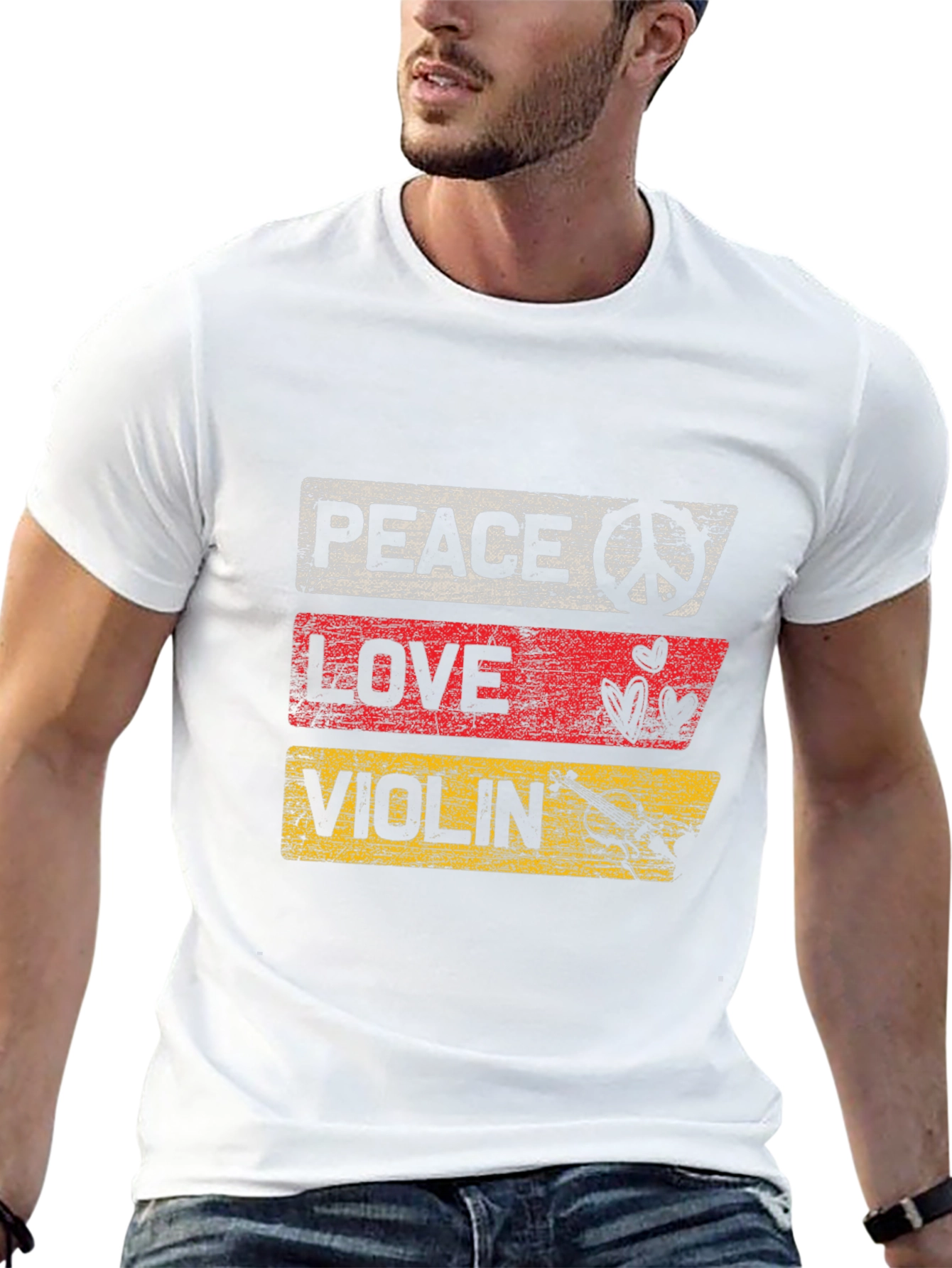 Peace Love Violin Graphic T-Shirt - Black