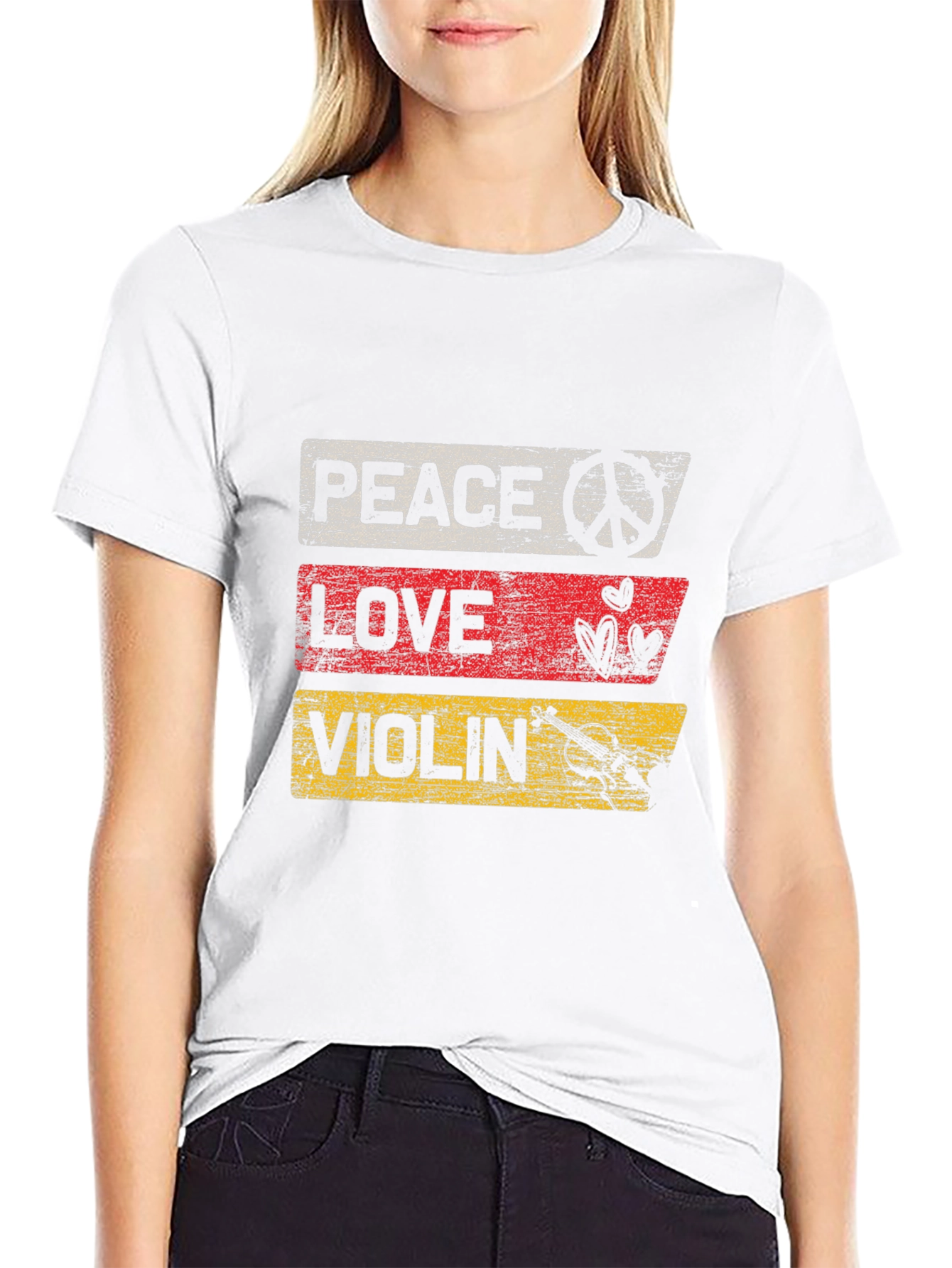 Peace Love Violin Graphic T-Shirt - Black