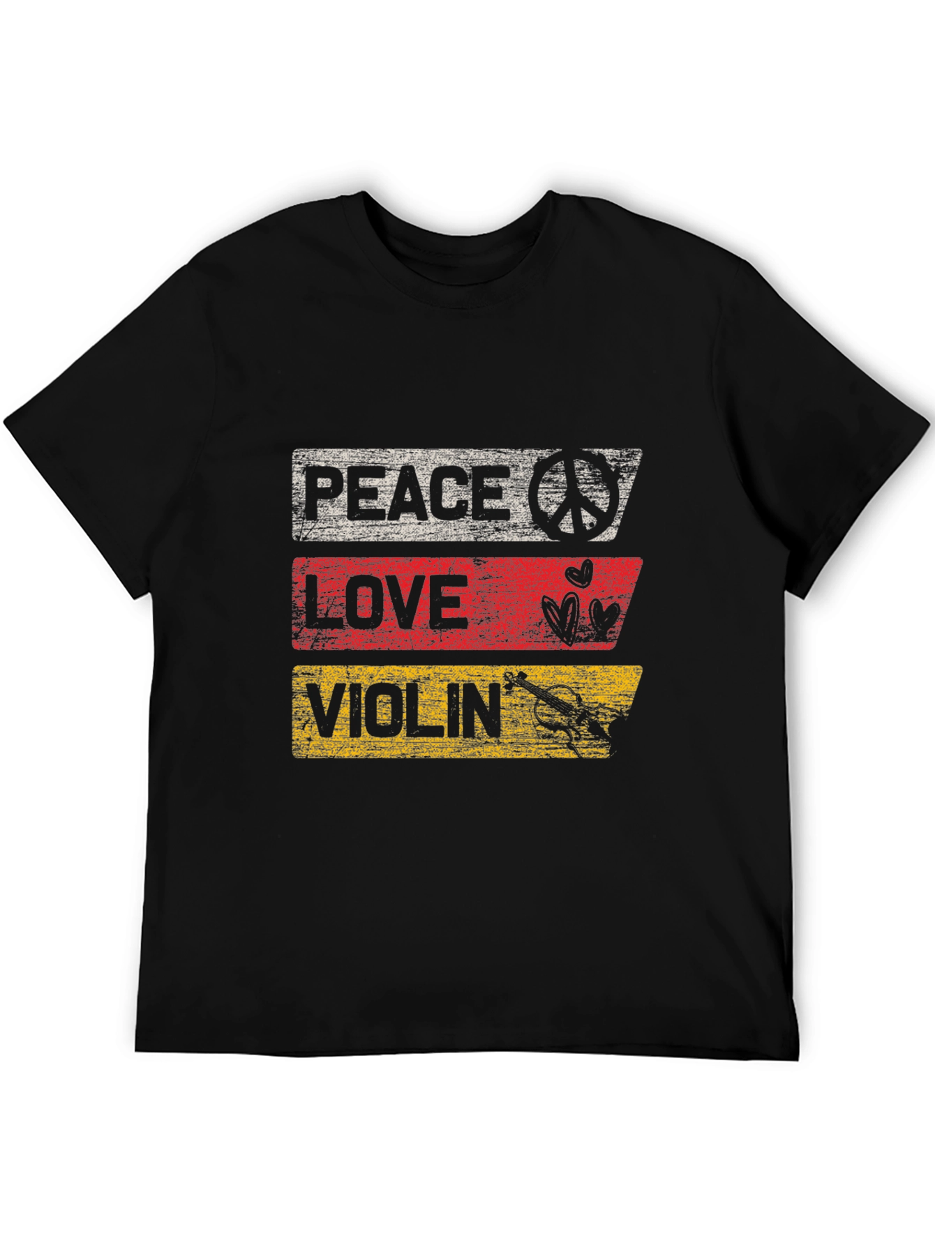 Peace Love Violin Graphic T-Shirt - Black