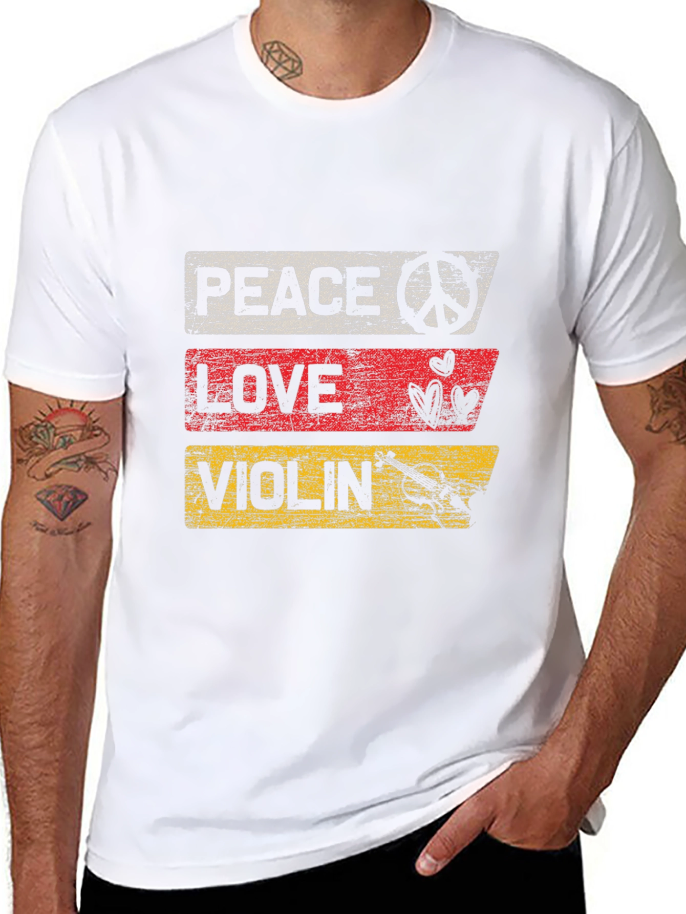 Peace Love Violin Graphic T-Shirt - Black