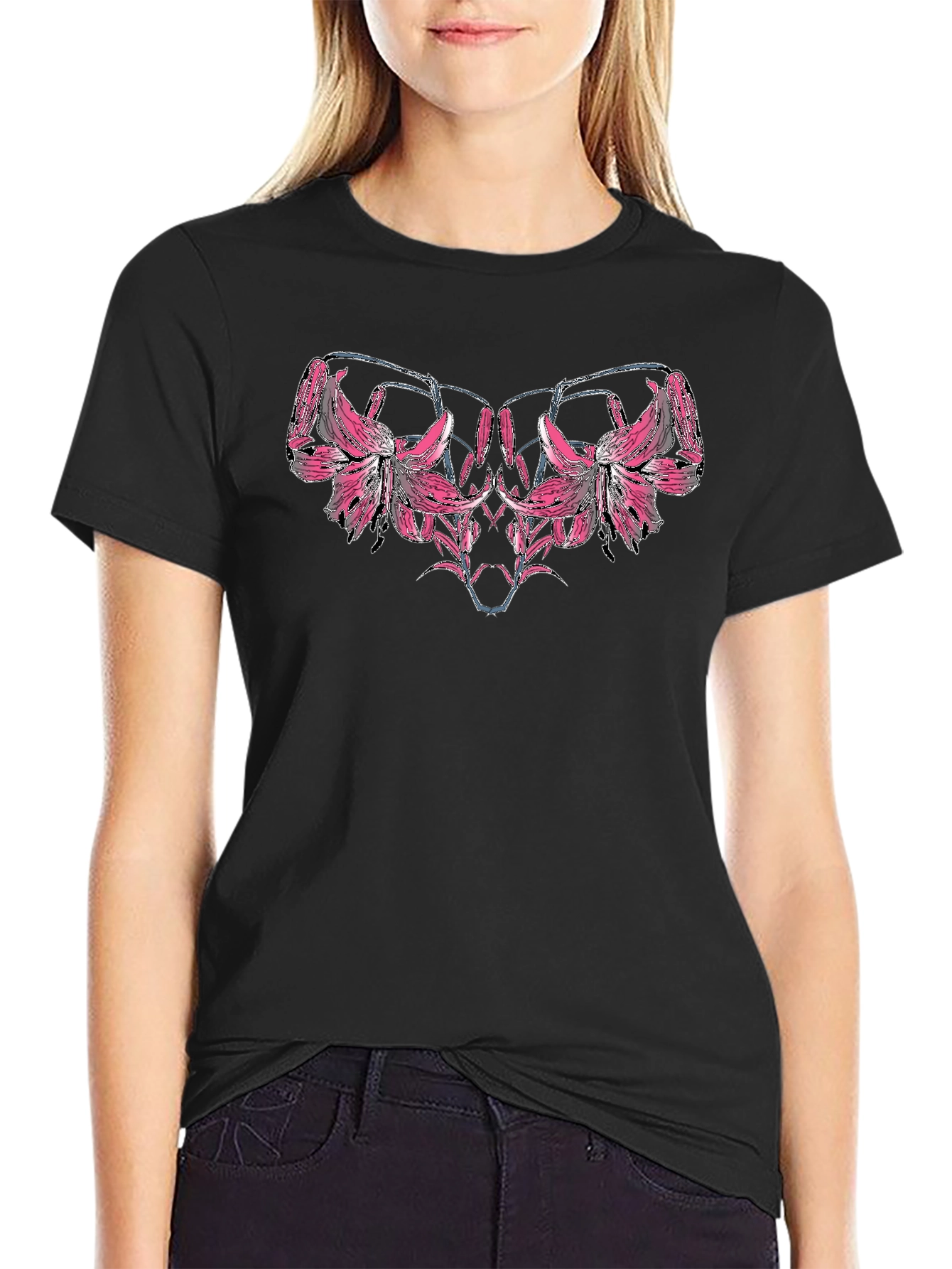 Floral Graphic Tee - Black Cotton Blend