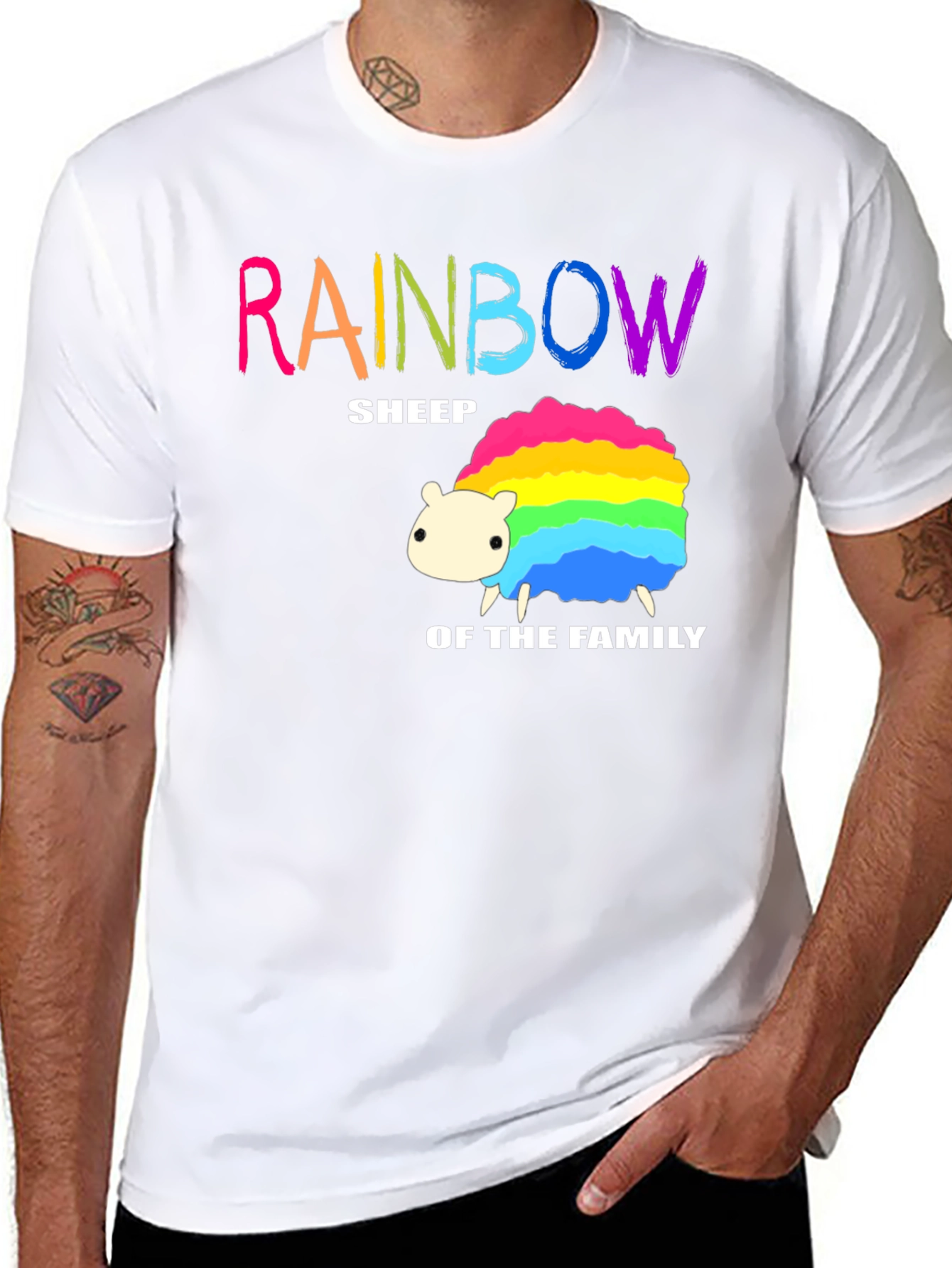 Rainbow Sheep Family T-Shirt - Black Cotton Graphic Tee