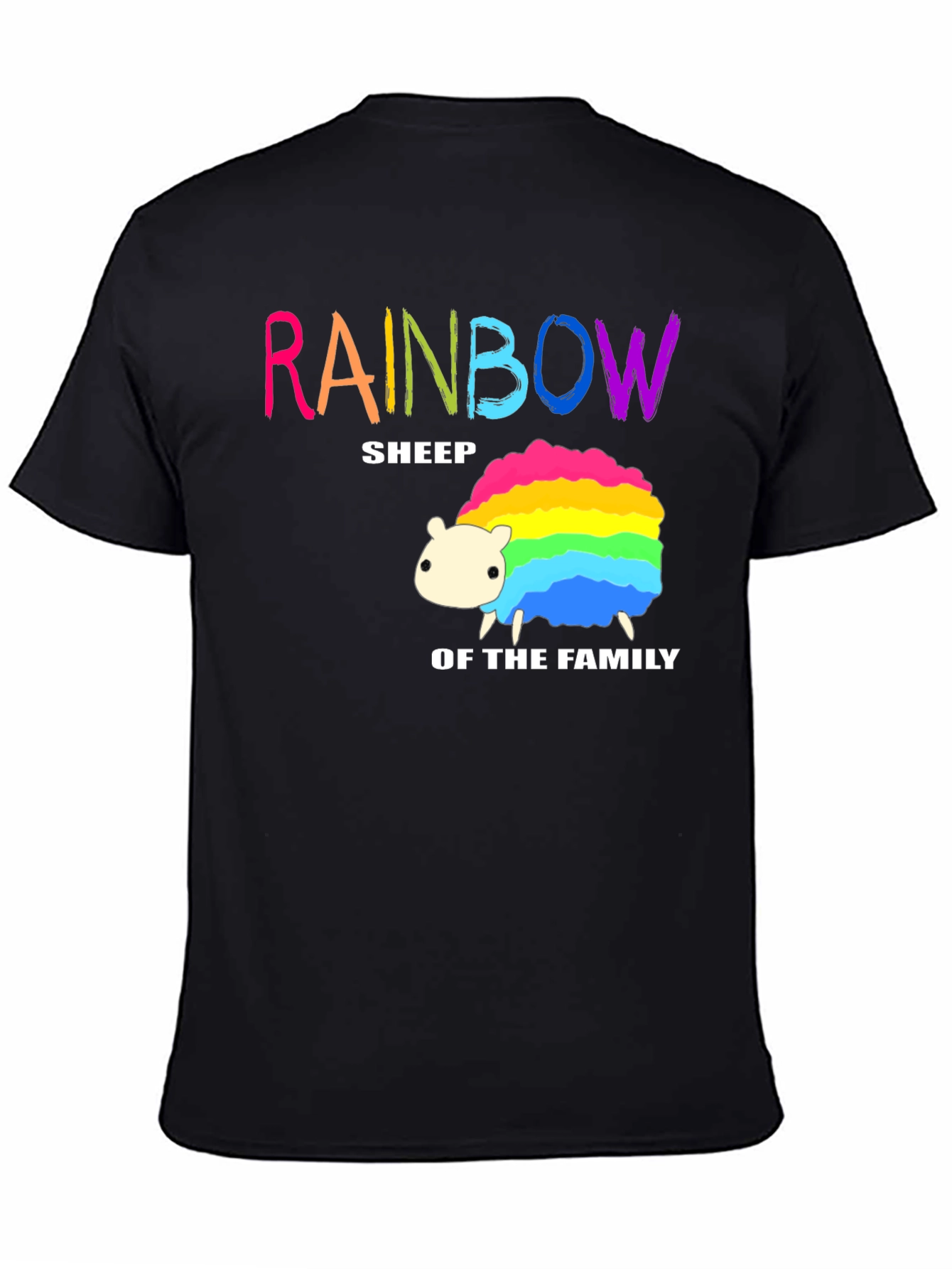Rainbow Sheep Family T-Shirt - Black Cotton Graphic Tee