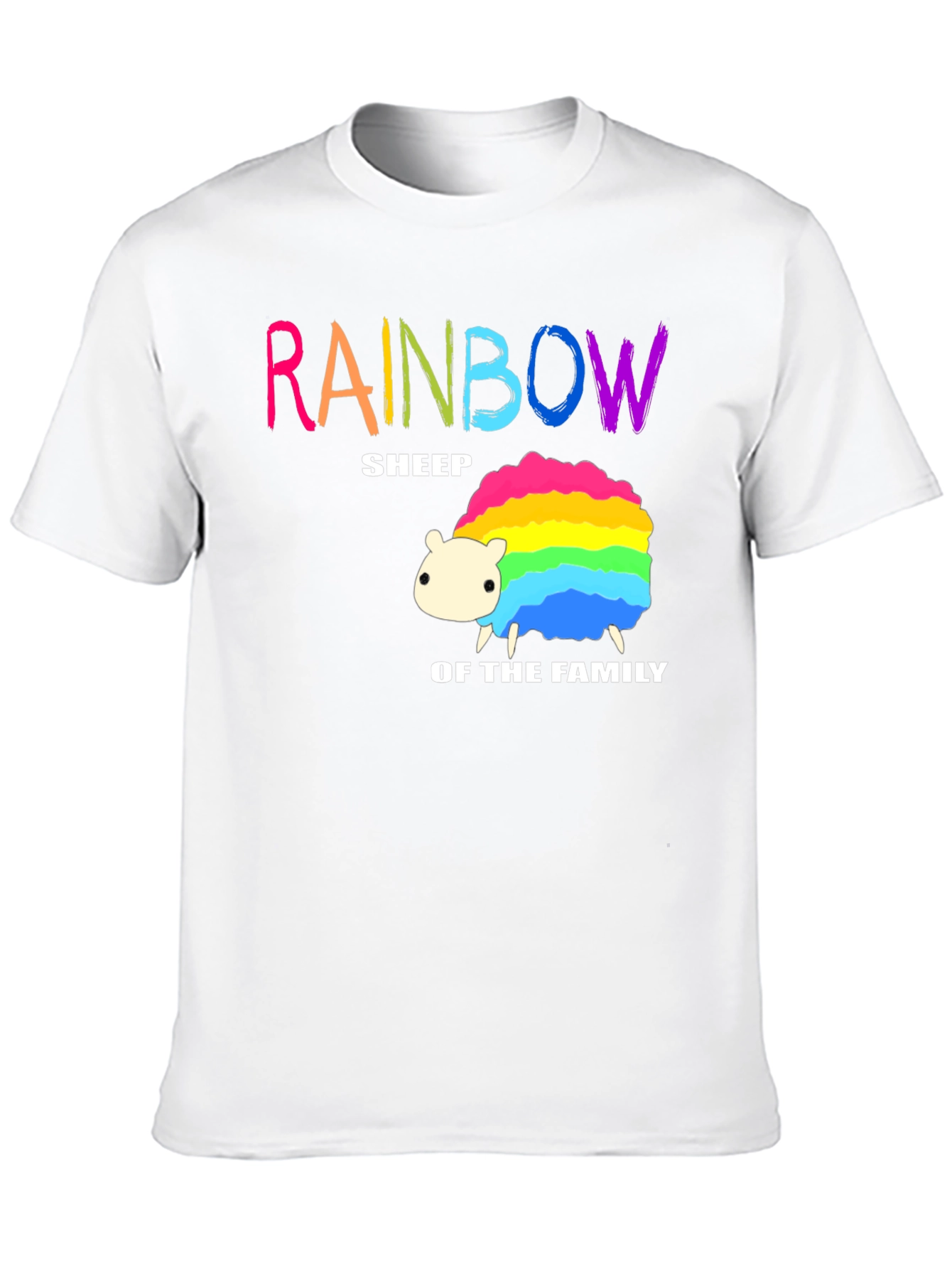 Rainbow Sheep Family T-Shirt - Black Cotton Graphic Tee