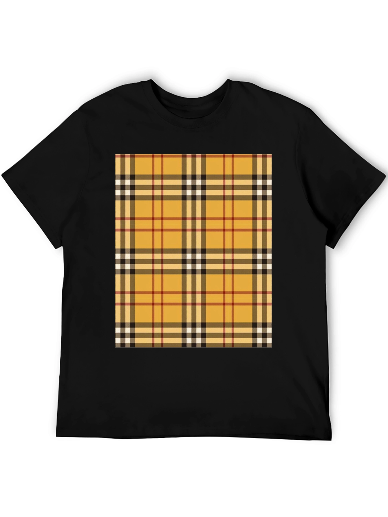 Mens Black T-Shirt with Plaid Print