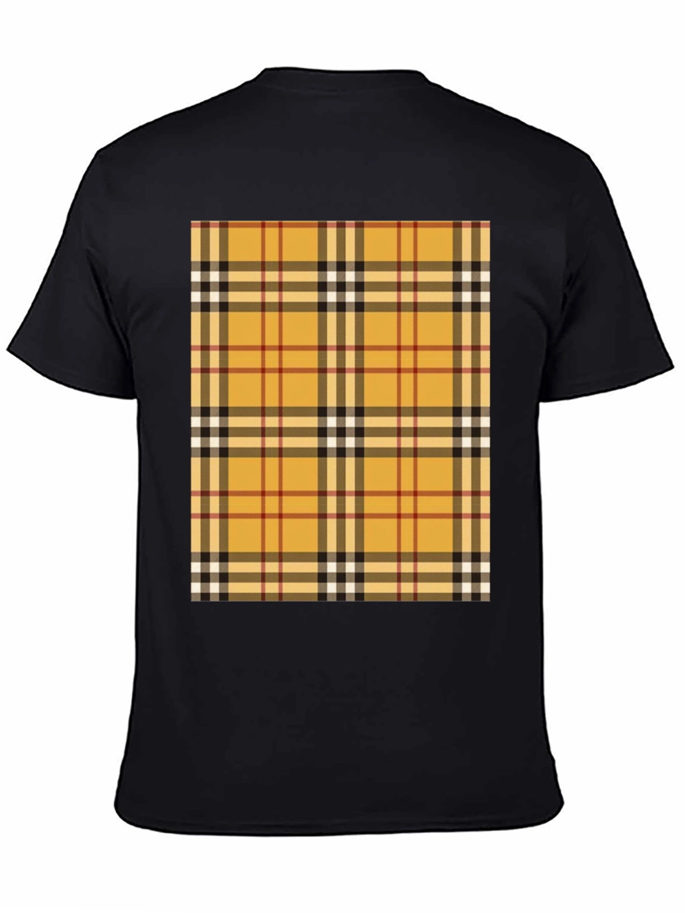 Mens Black T-Shirt with Plaid Print