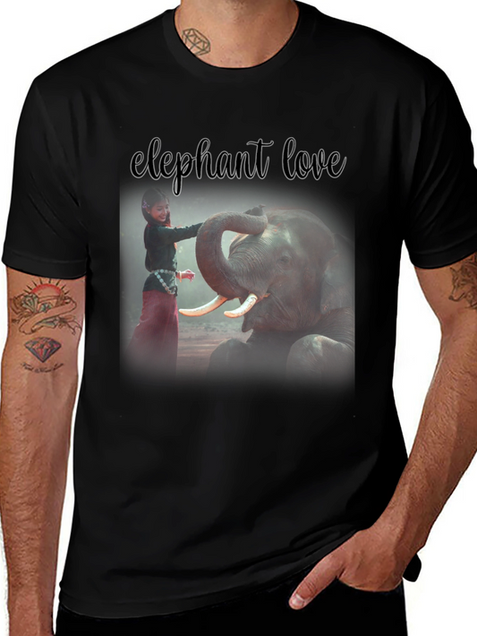 Elephant Love Graphic Tee - Black Cotton T-Shirt