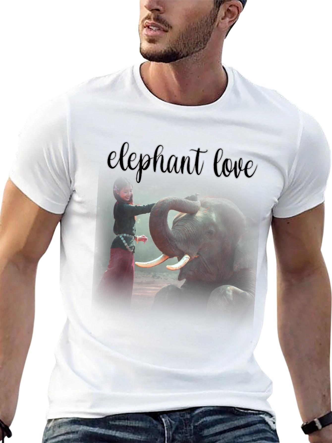 Elephant Love Graphic Tee - Black Cotton T-Shirt