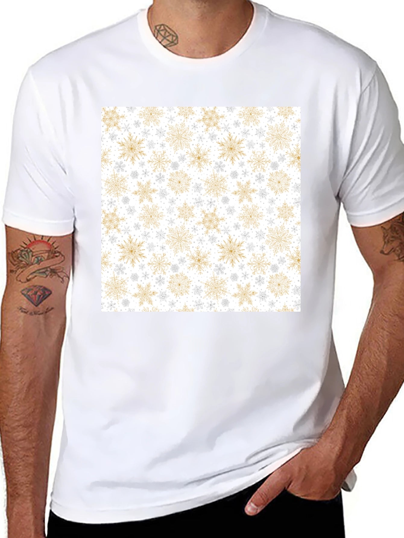 Snowflake Pattern Black T-Shirt