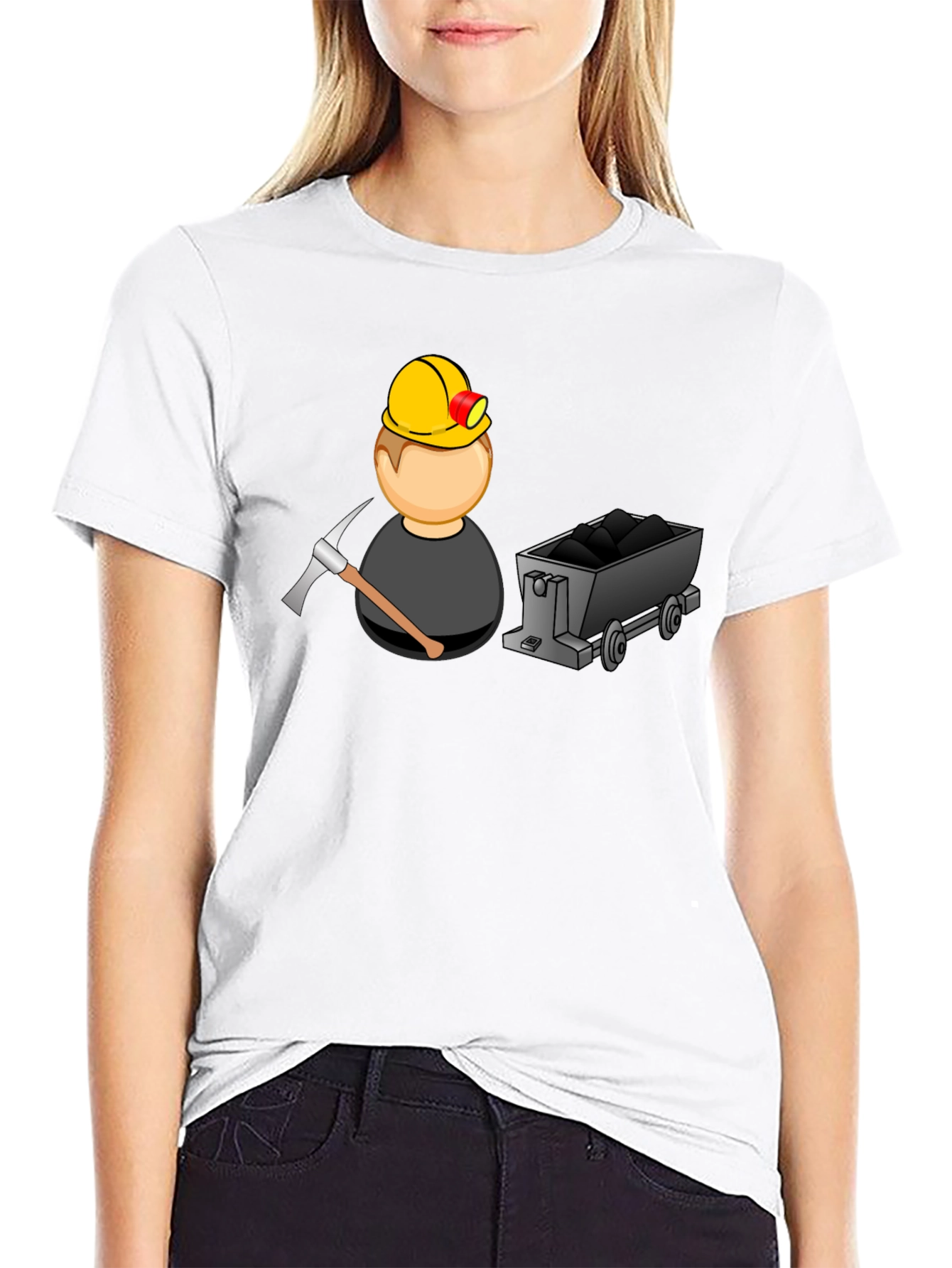 Cartoon Miner Graphic T-Shirt - Black