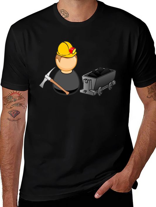 Cartoon Miner Graphic T-Shirt - Black
