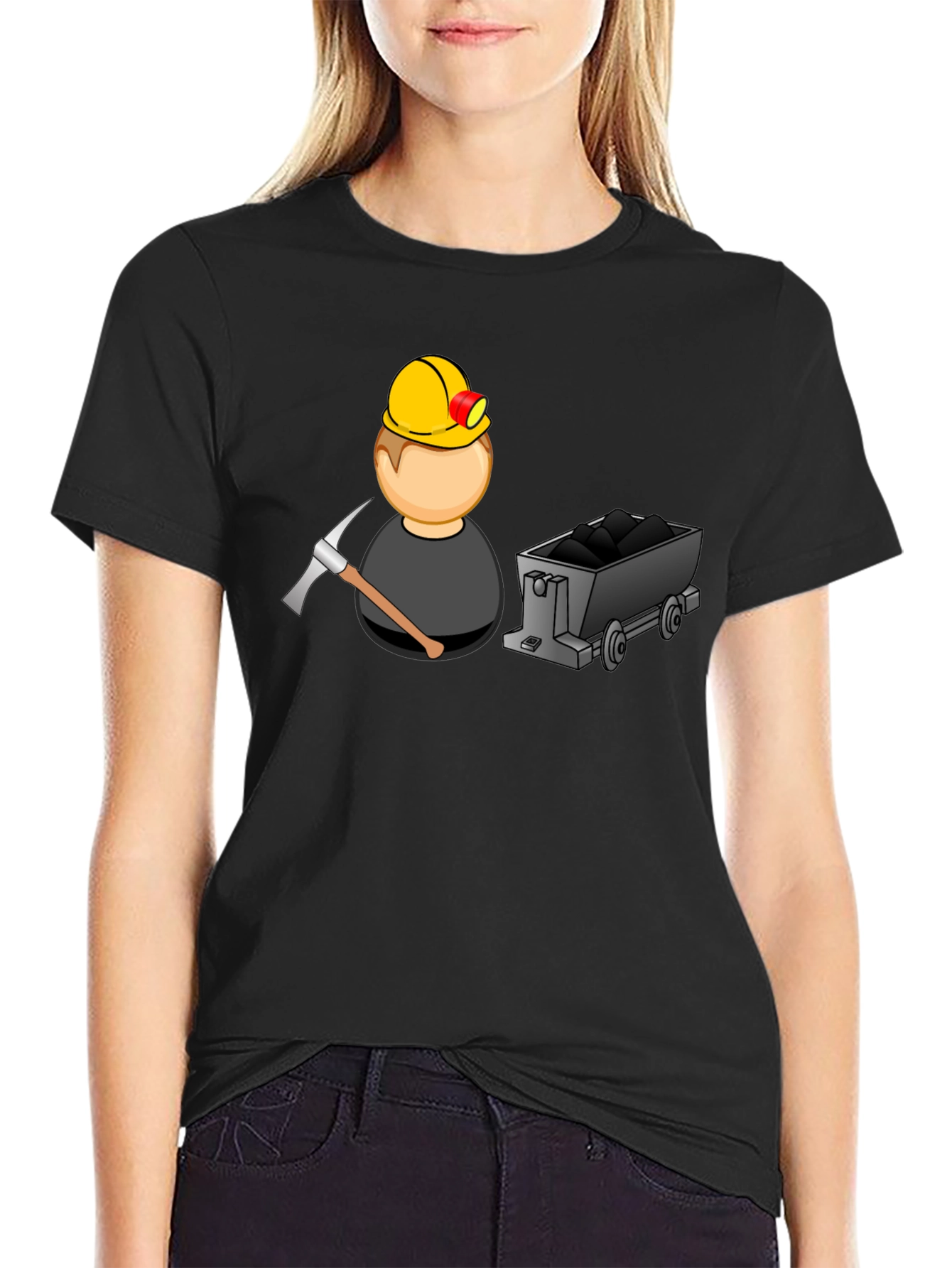 Cartoon Miner Graphic T-Shirt - Black