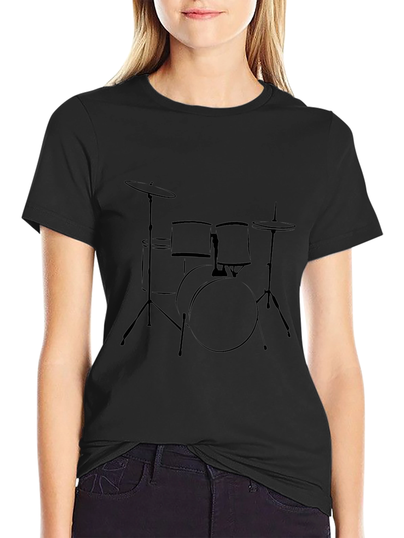 Black Drum Set Outline T-Shirt - Musician Style