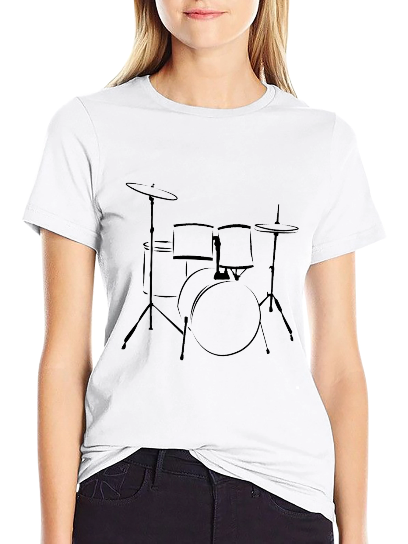 Black Drum Set Outline T-Shirt - Musician Style