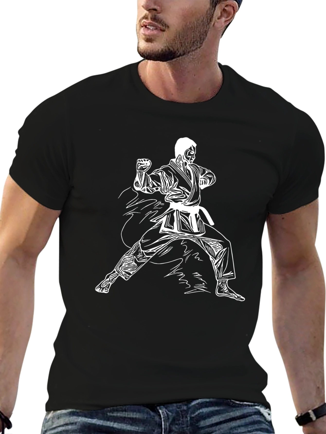 Karate Silhouette Graphic Black T-Shirt