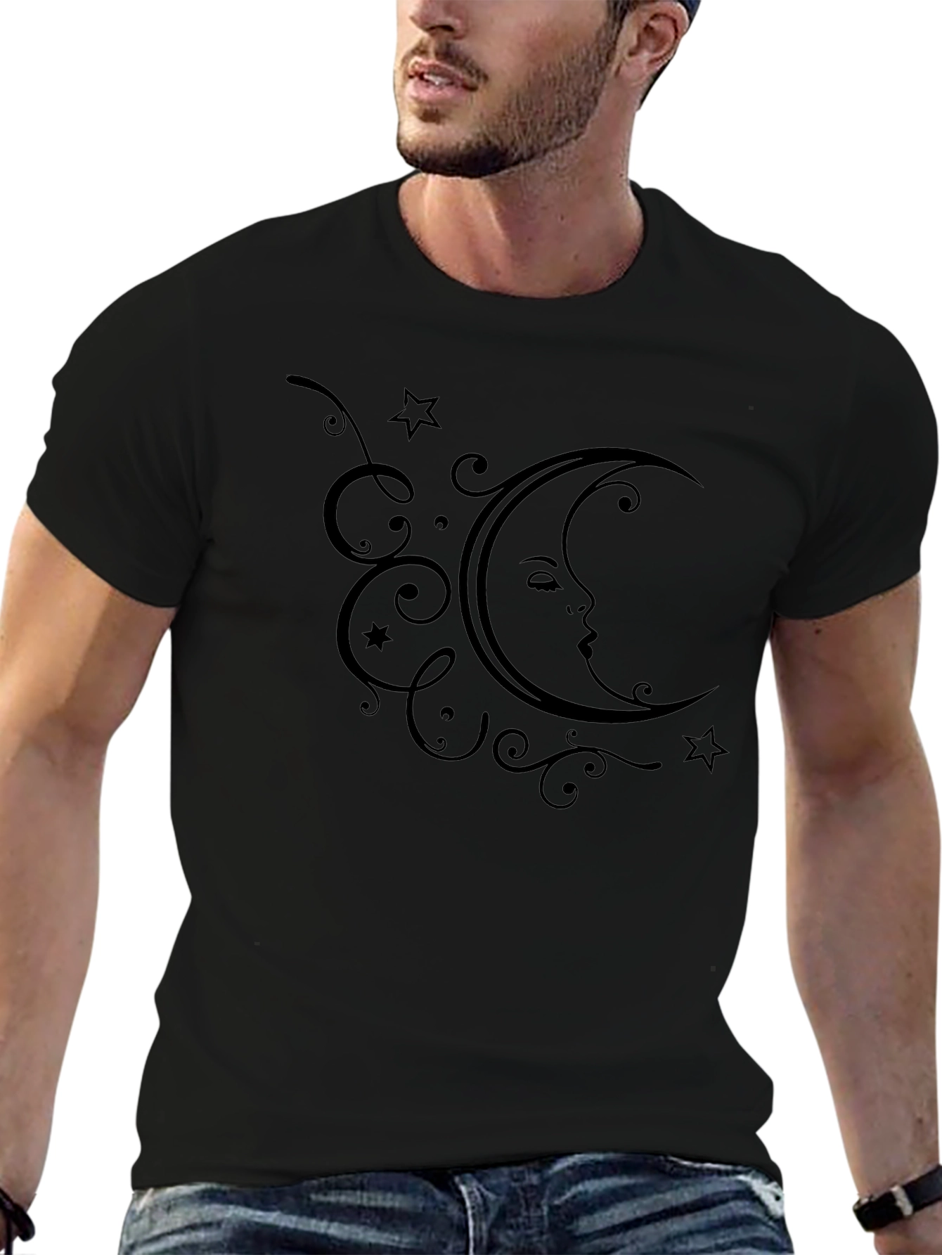 Crescent Moon Face Graphic T-Shirt - Stylish Black Tee