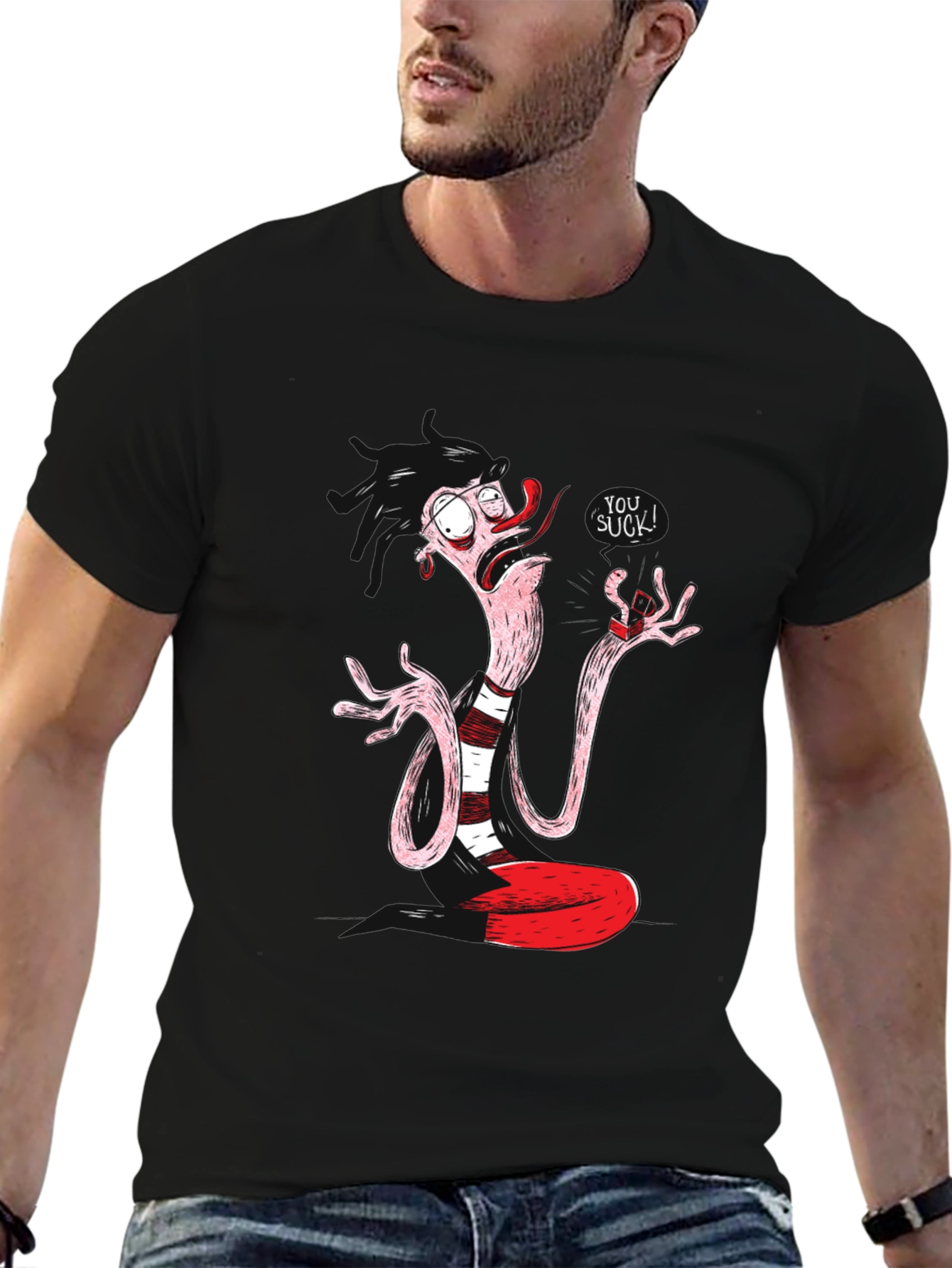 Funny Cartoon Character Black T-Shirt